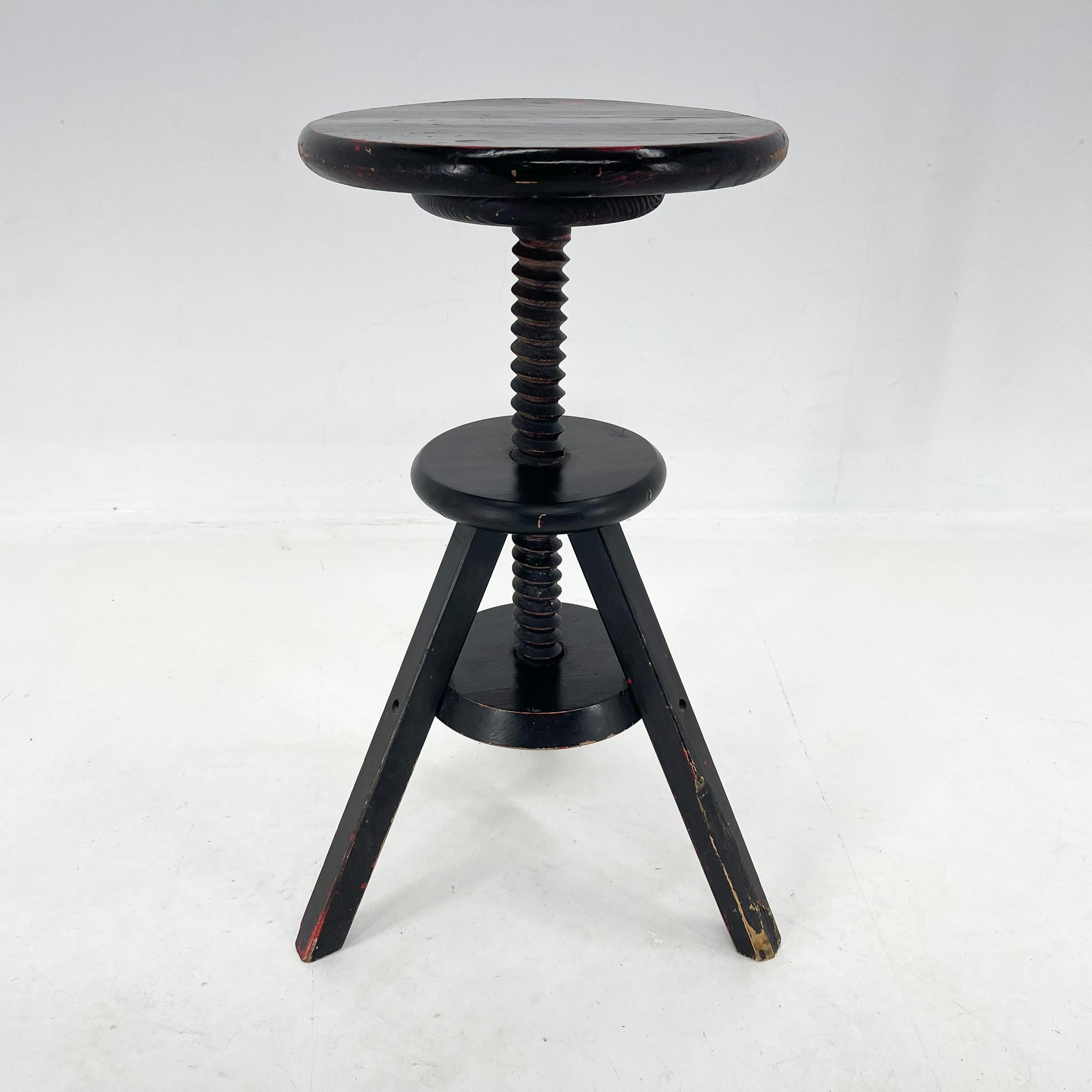 Industrial Vintage Adjustable All-Wood Piano Stool, Italy For Sale