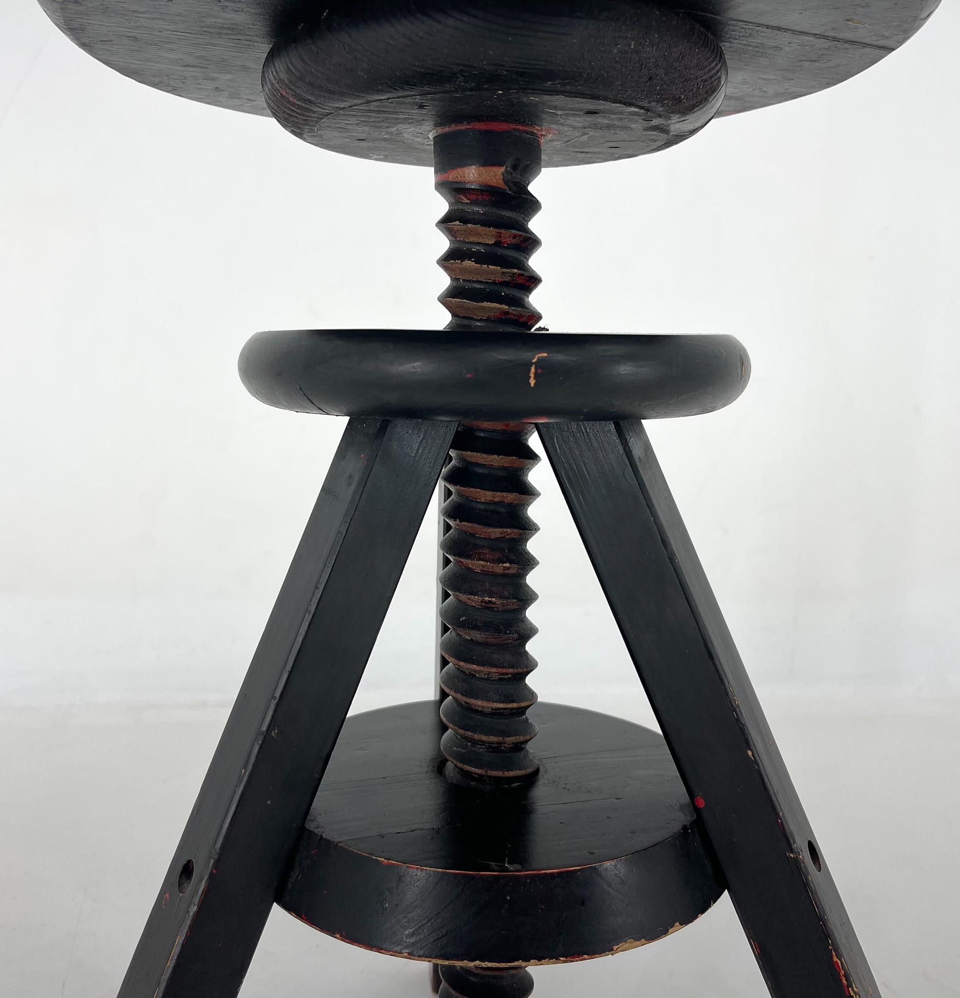 20th Century Vintage Adjustable All-Wood Piano Stool, Italy For Sale