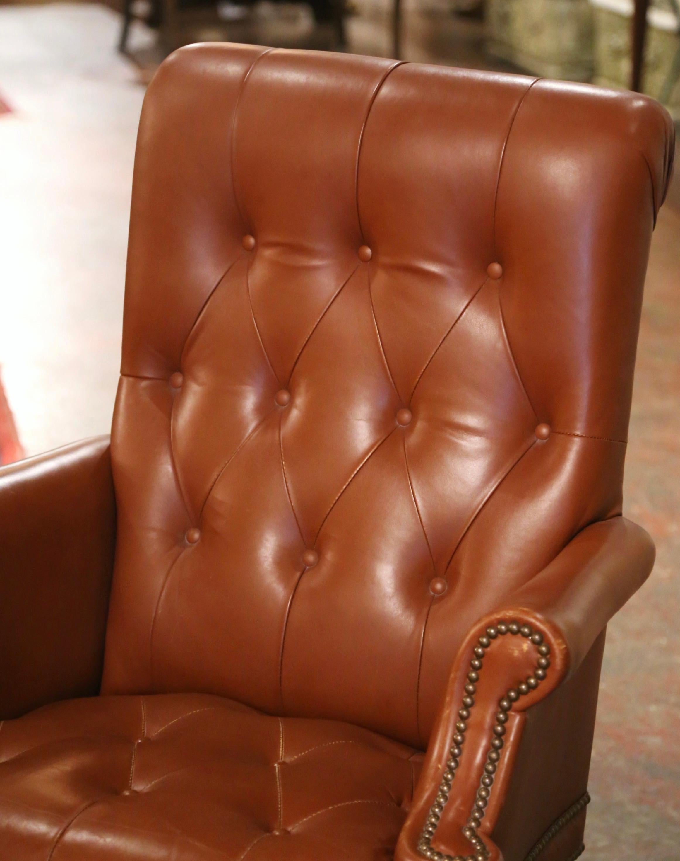 Chesterfield Vintage Adjustable and Swivel Executive Office Desk Armchair with Tan Leather