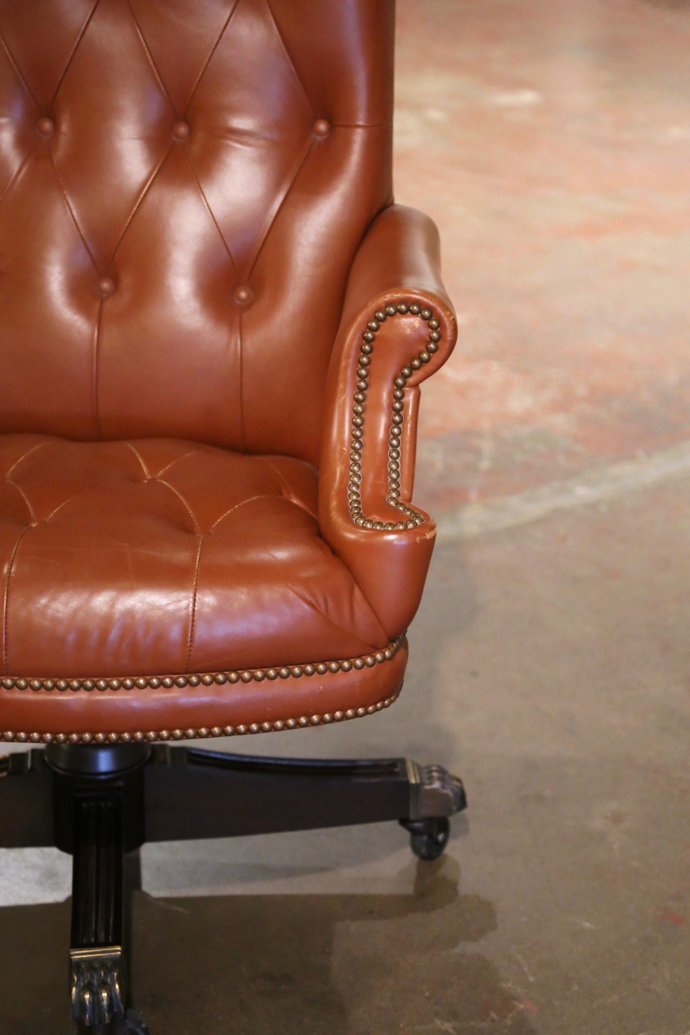 20th Century Vintage Adjustable and Swivel Executive Office Desk Armchair with Tan Leather