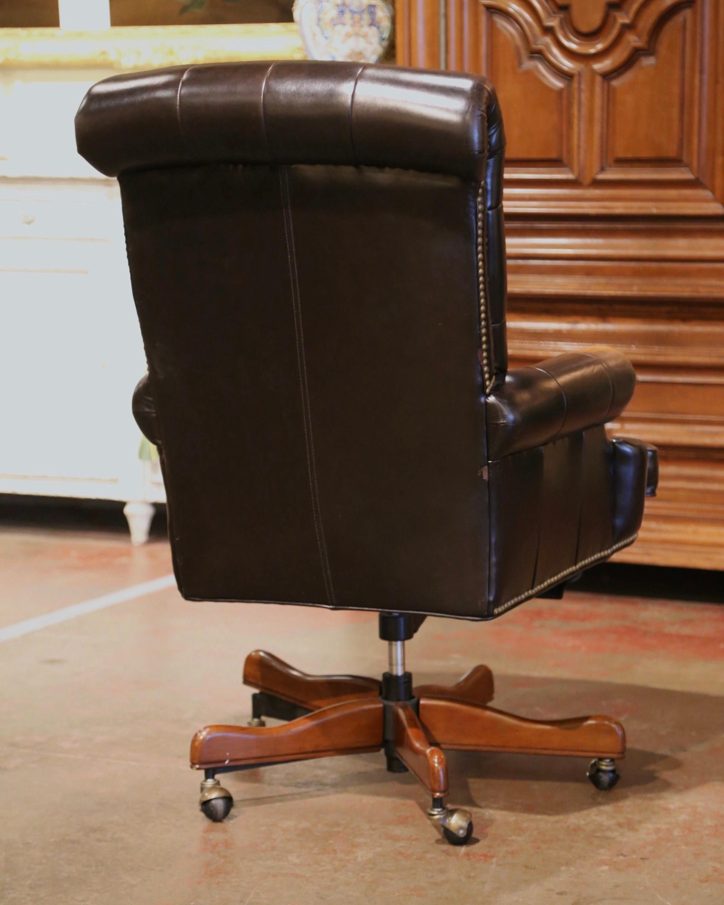 20th Century Vintage Adjustable and Swivel Executive Office Desk Armchair with Tufted Leather
