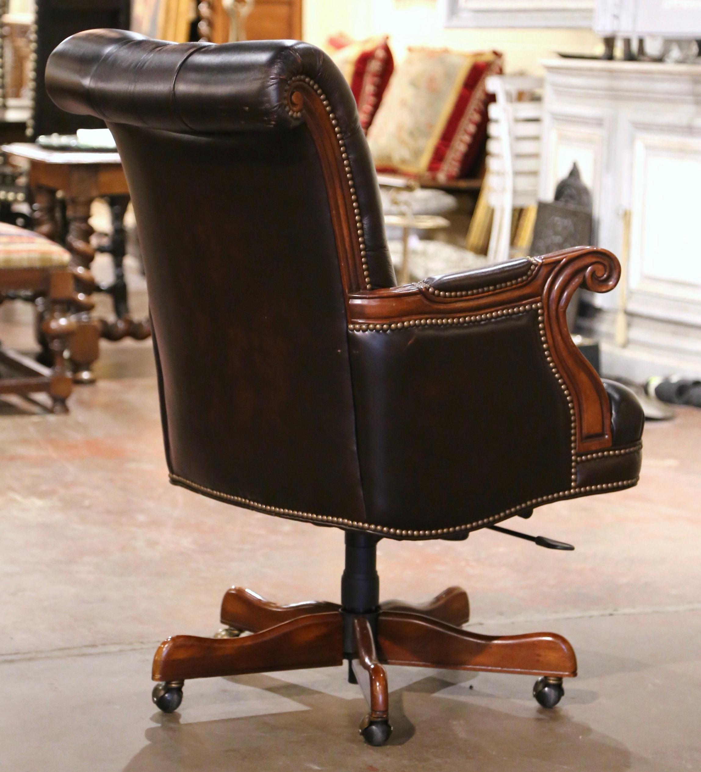 Vintage Adjustable and Swivel Executive Office Desk Armchair with Tufted Leather 3