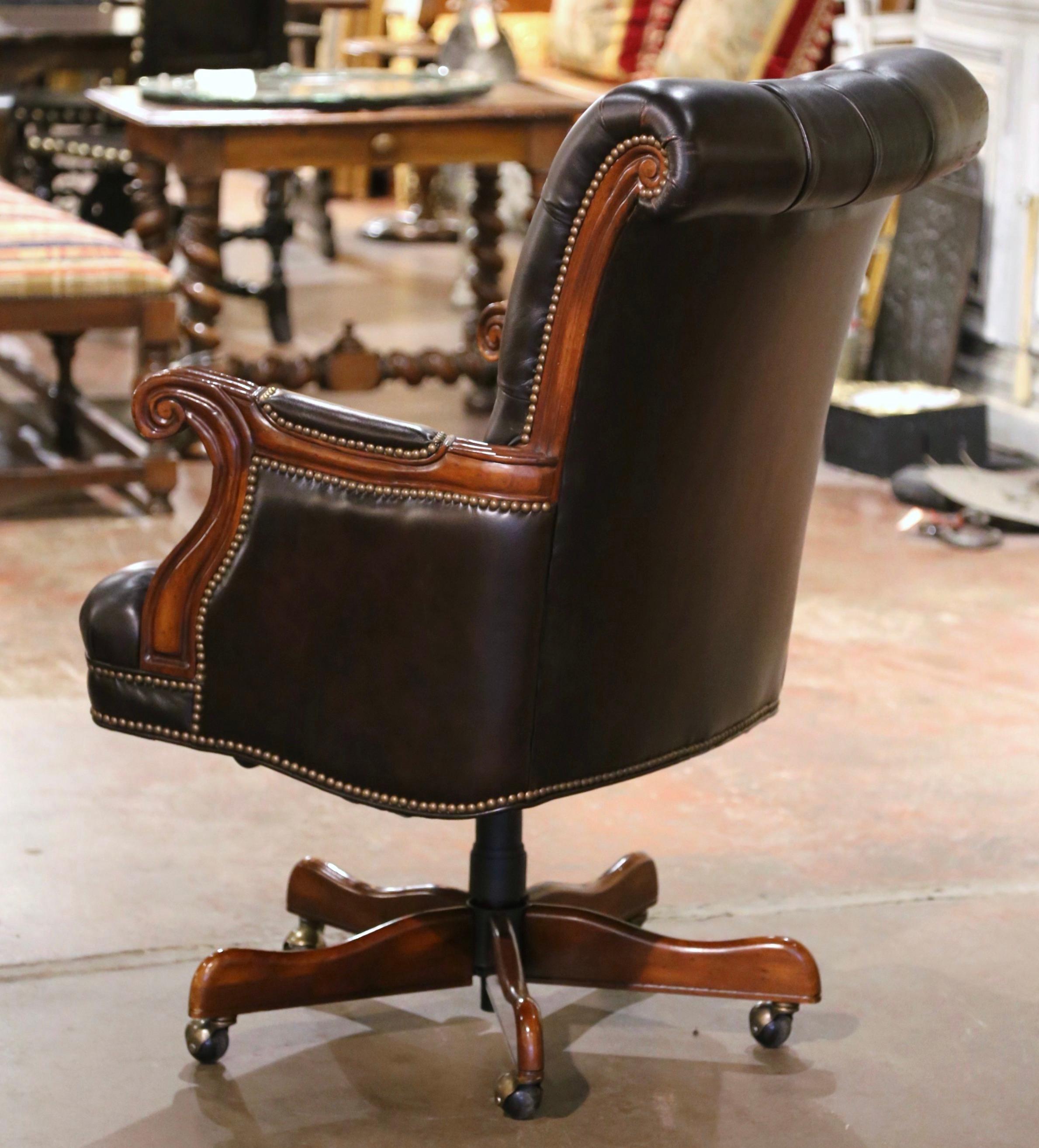 Vintage Adjustable and Swivel Executive Office Desk Armchair with Tufted Leather 4