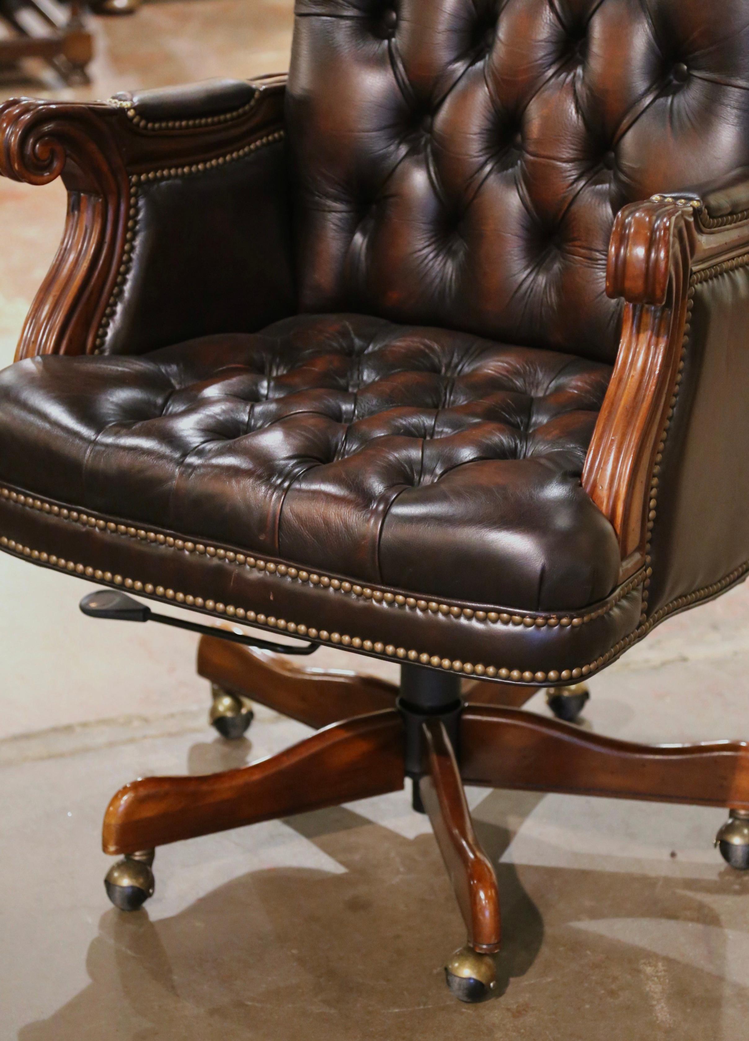 Chesterfield Vintage Adjustable and Swivel Executive Office Desk Armchair with Tufted Leather