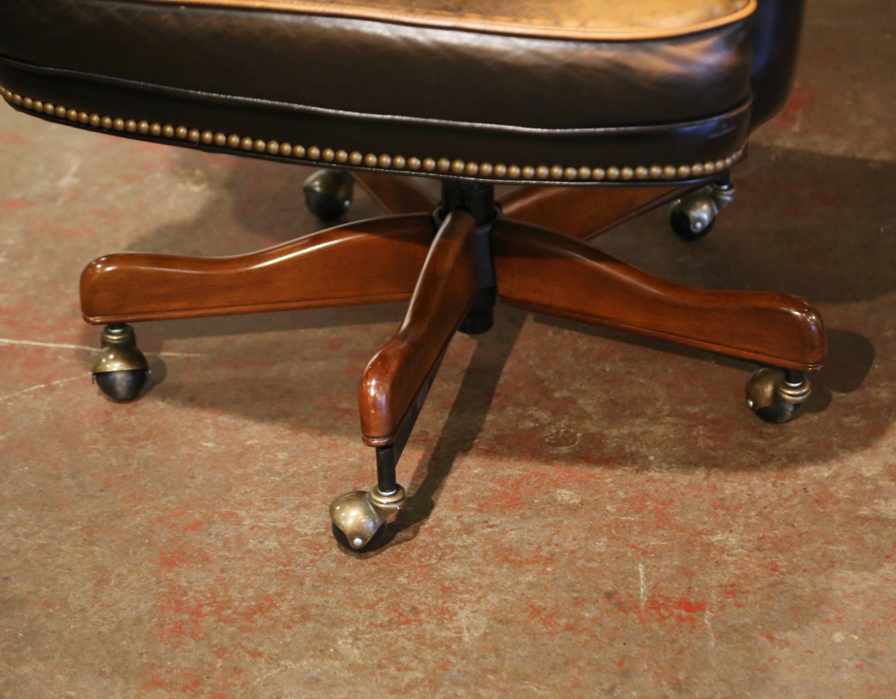 Chesterfield Vintage Adjustable and Swivel Executive Office Desk Armchair with Tufted Leather