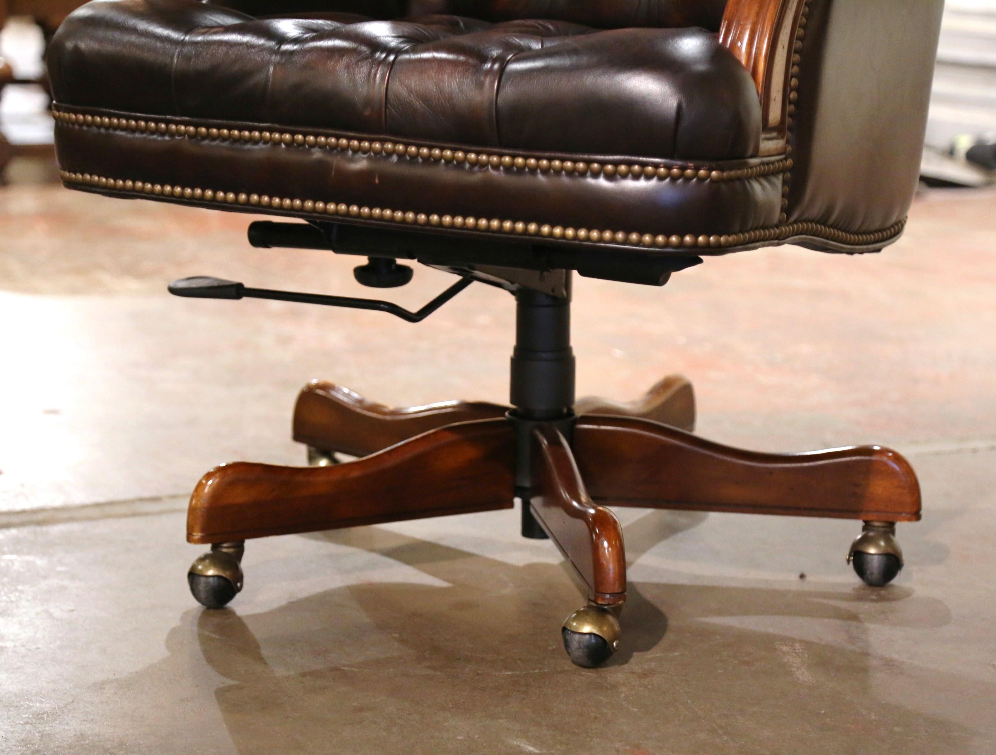 Vintage Adjustable and Swivel Executive Office Desk Armchair with Tufted Leather 2