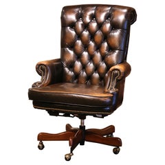 Vintage Adjustable and Swivel Executive Office Desk Armchair with Tufted Leather