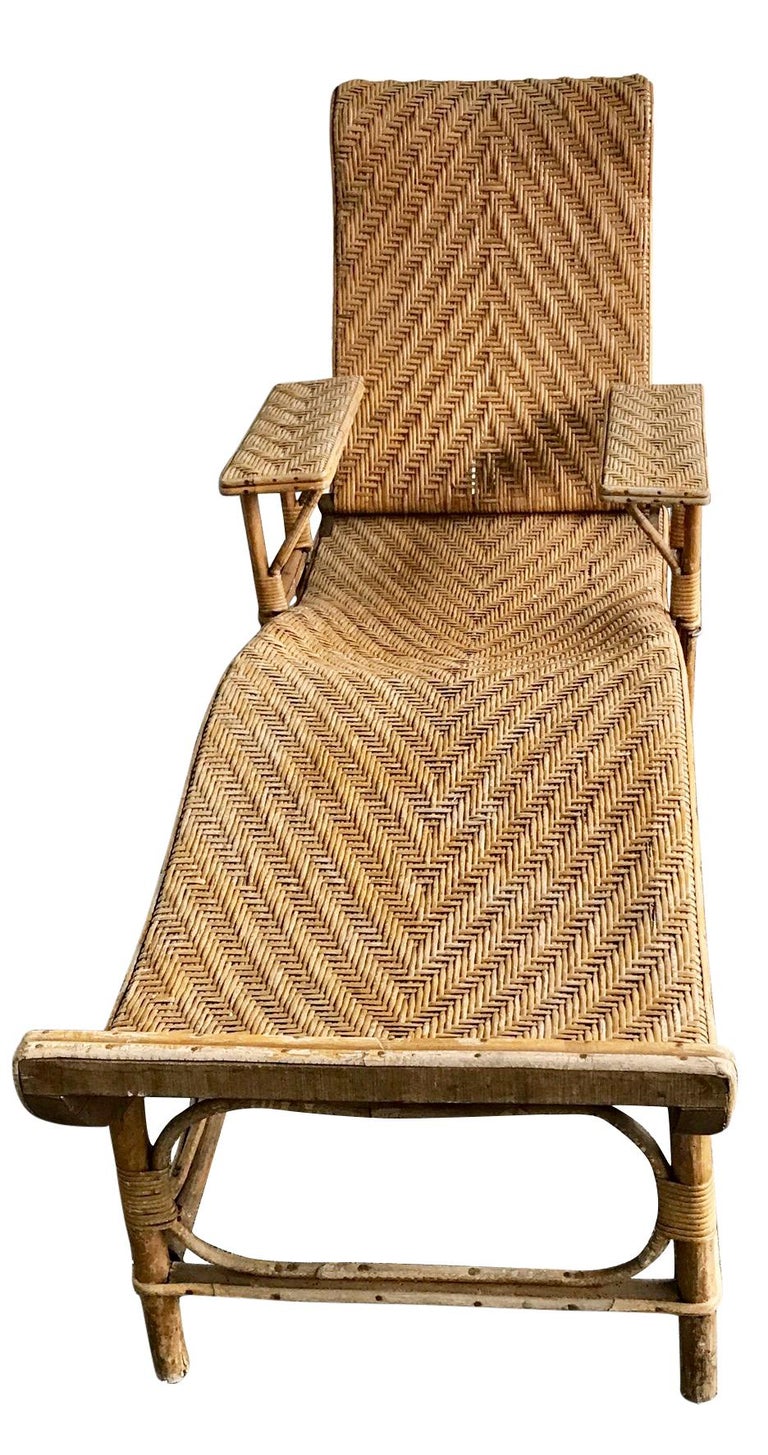 Vintage Adjustable Bamboo and Rattan Chaise Lounge at 1stDibs