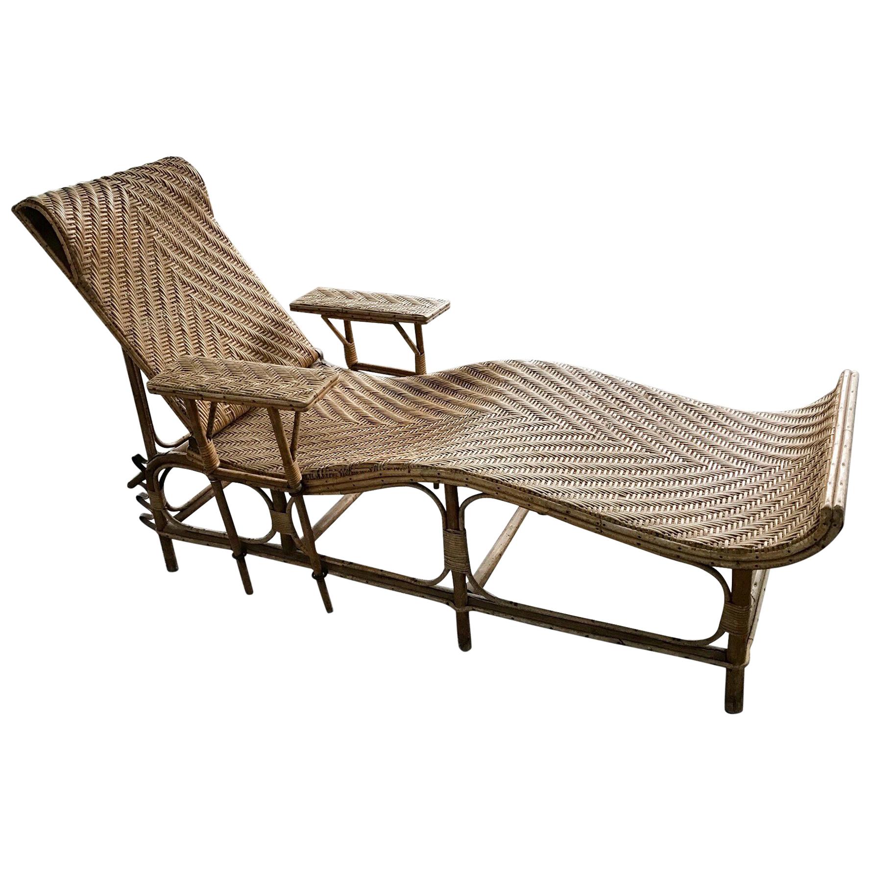 Vintage Adjustable Bamboo and Rattan Chaise Lounge