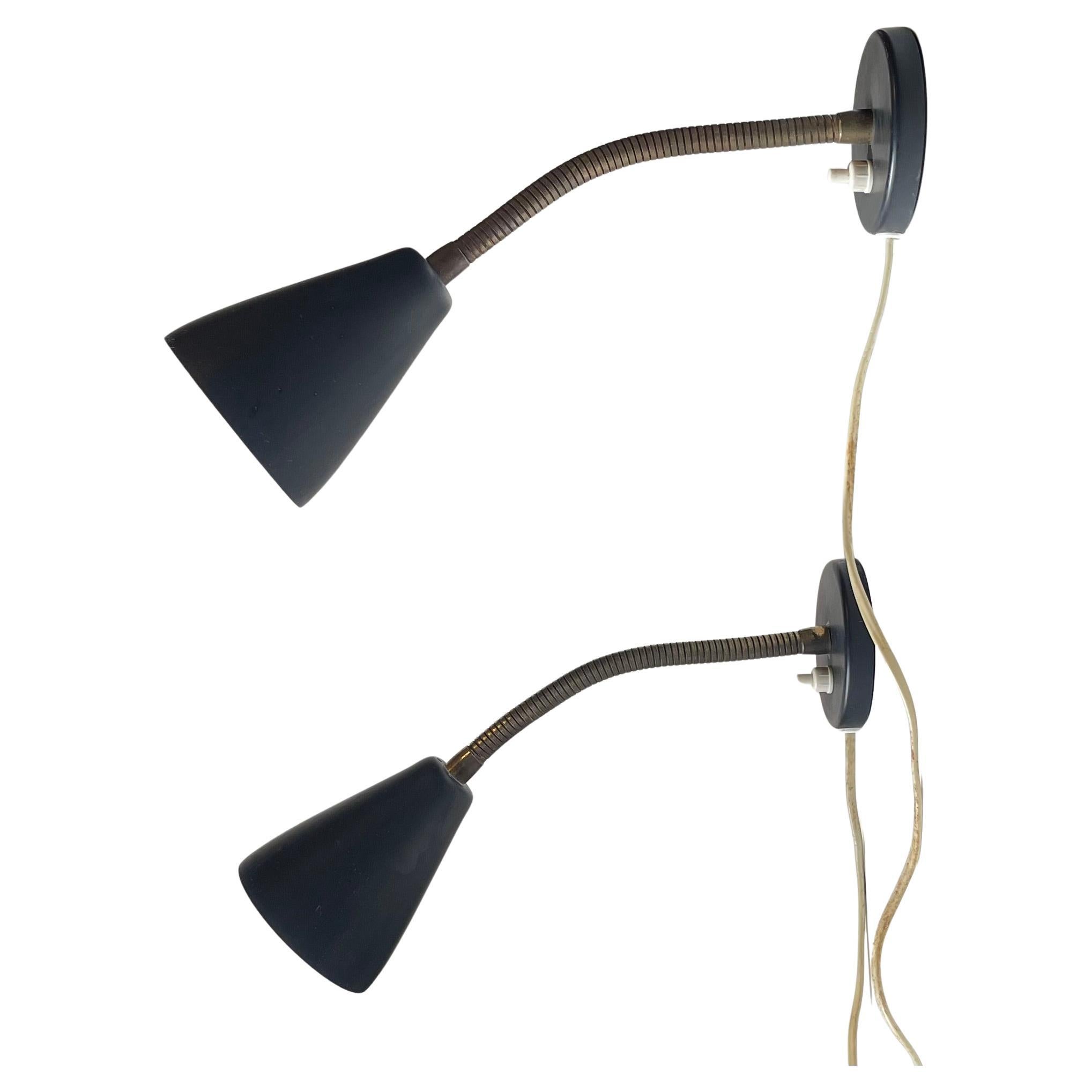 Vintage Adjustable Black Wall Lights by German Raiss Leuchten, 1960s