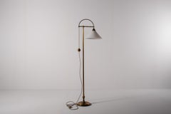 Vintage Adjustable Brass Floor Lamp with Milk Glass Shade