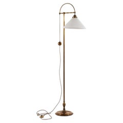 Vintage Adjustable Brass Floor Lamp with Milk Glass Shade