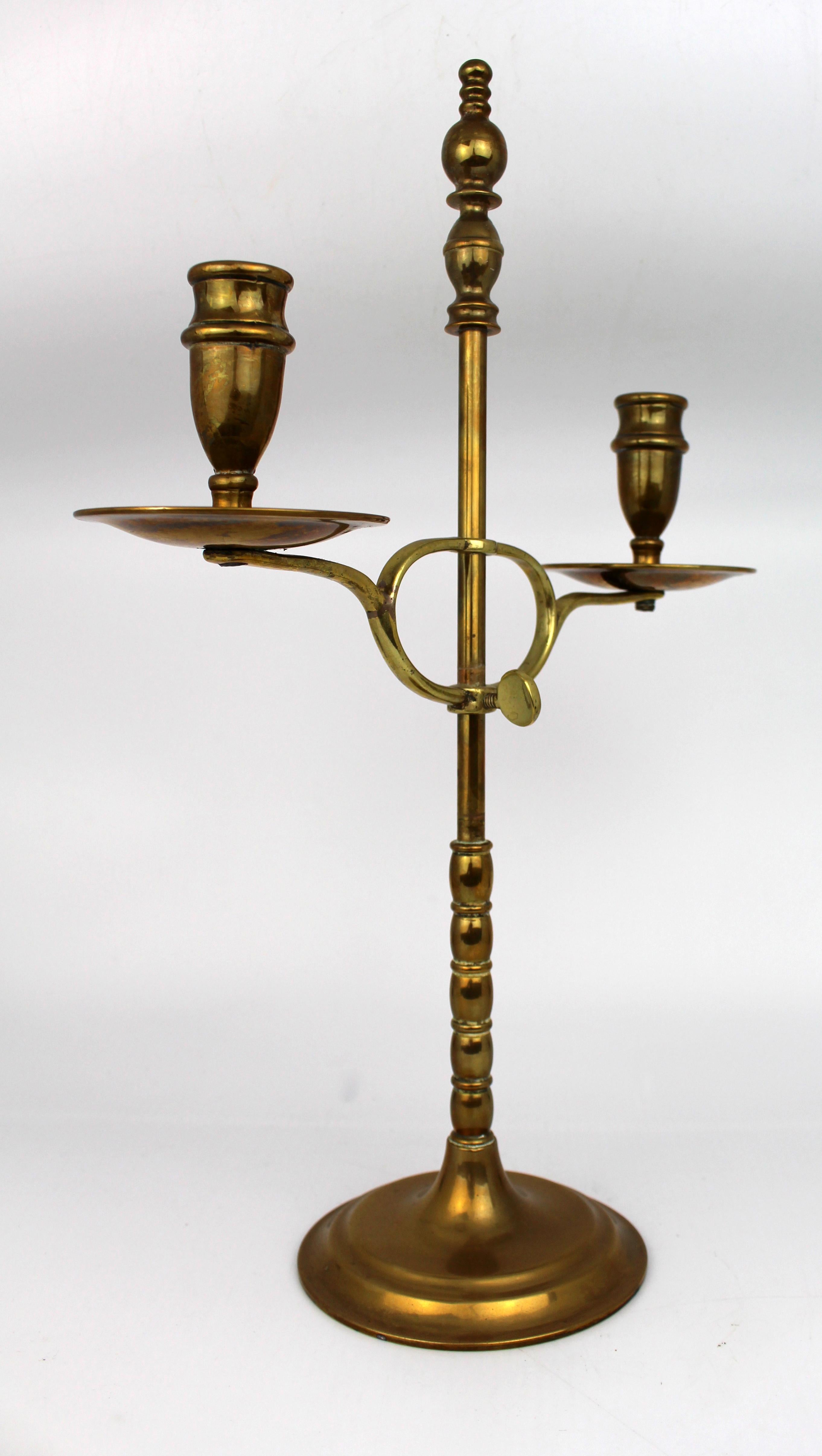 Vintage Adjustable Brass Twin-Arm Candelabra, Mid-20th Century For Sale 1