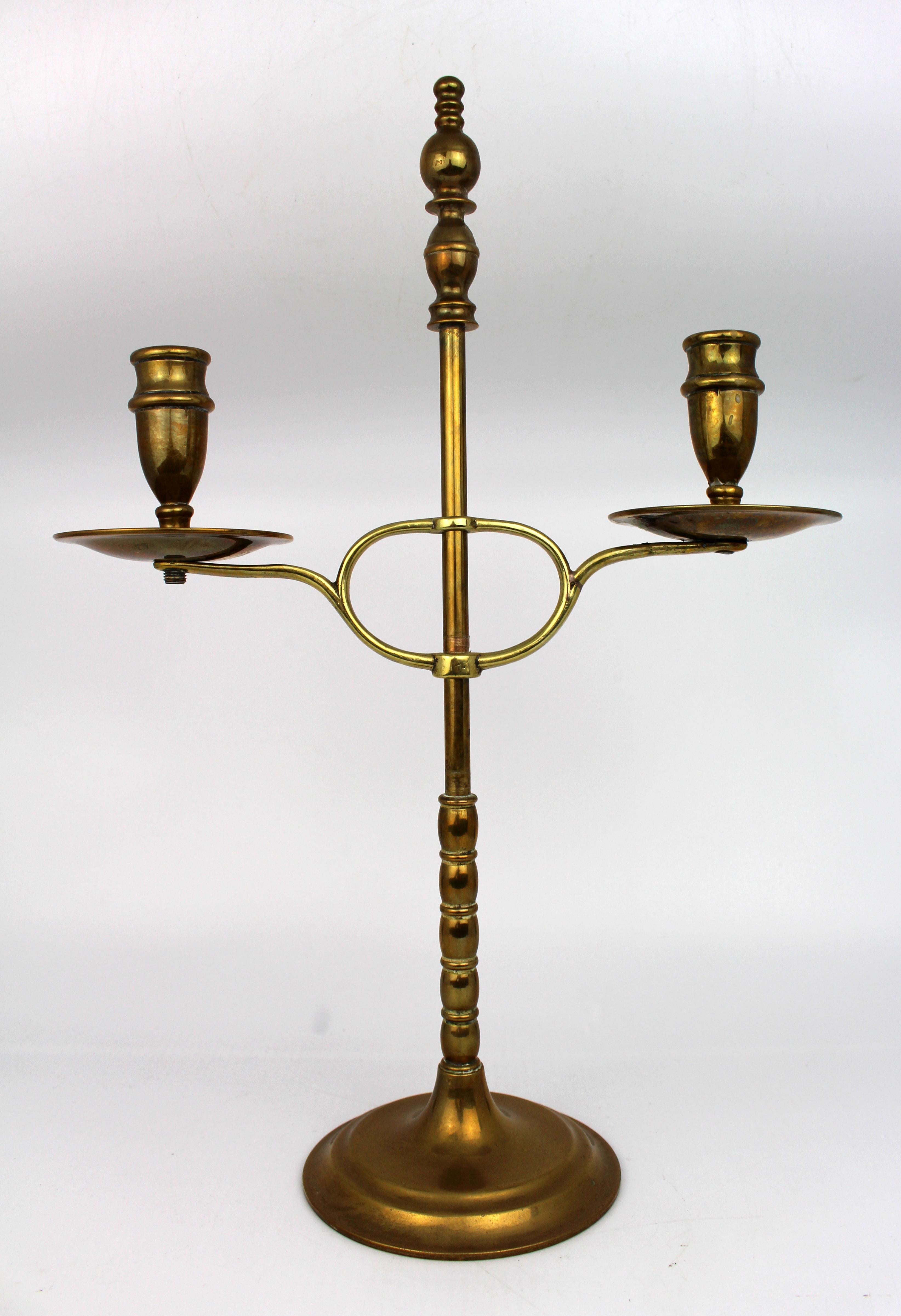 Vintage Adjustable Brass Twin-Arm Candelabra, Mid-20th Century For Sale 2