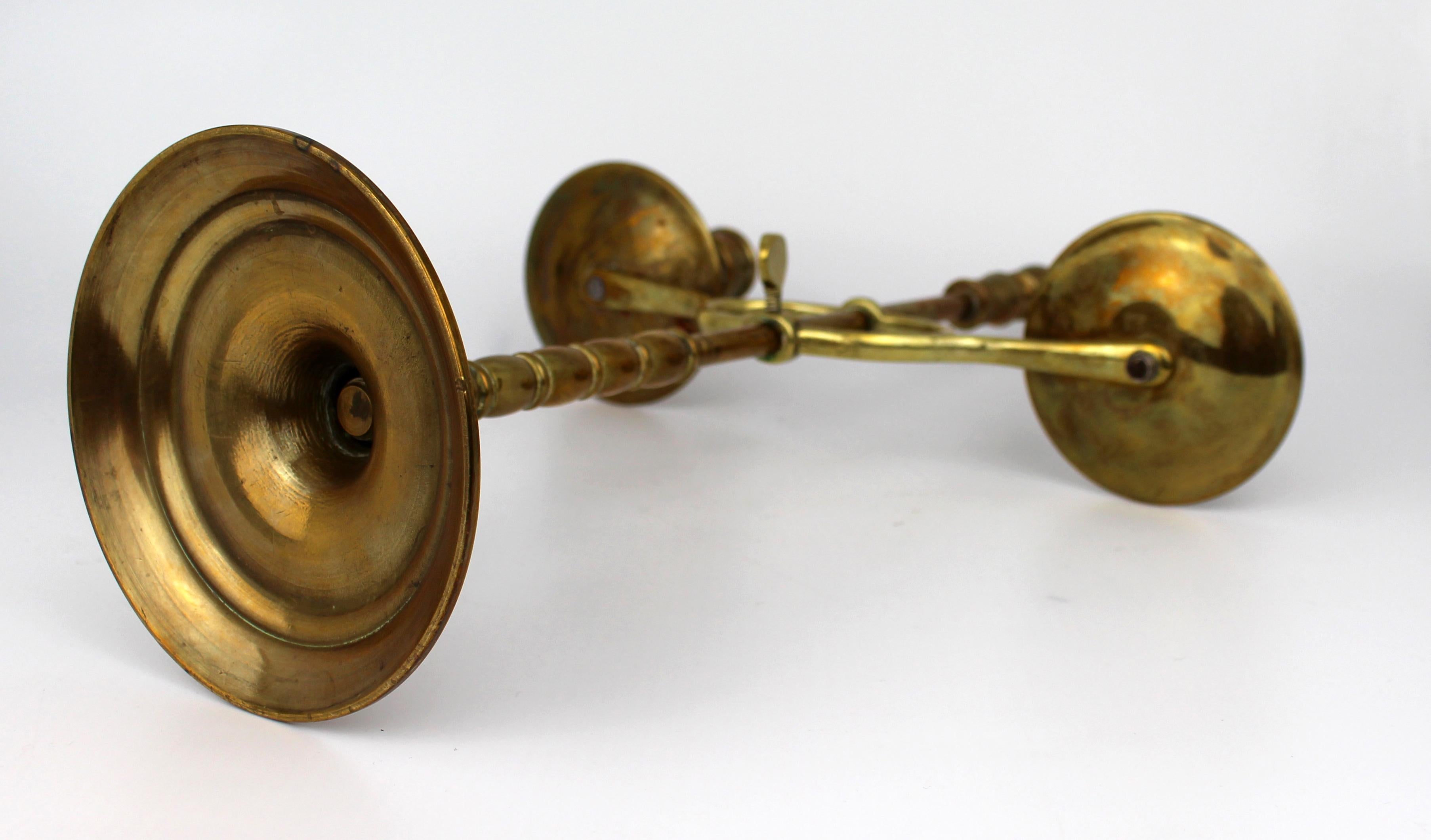 Vintage Adjustable Brass Twin-Arm Candelabra, Mid-20th Century For Sale 3