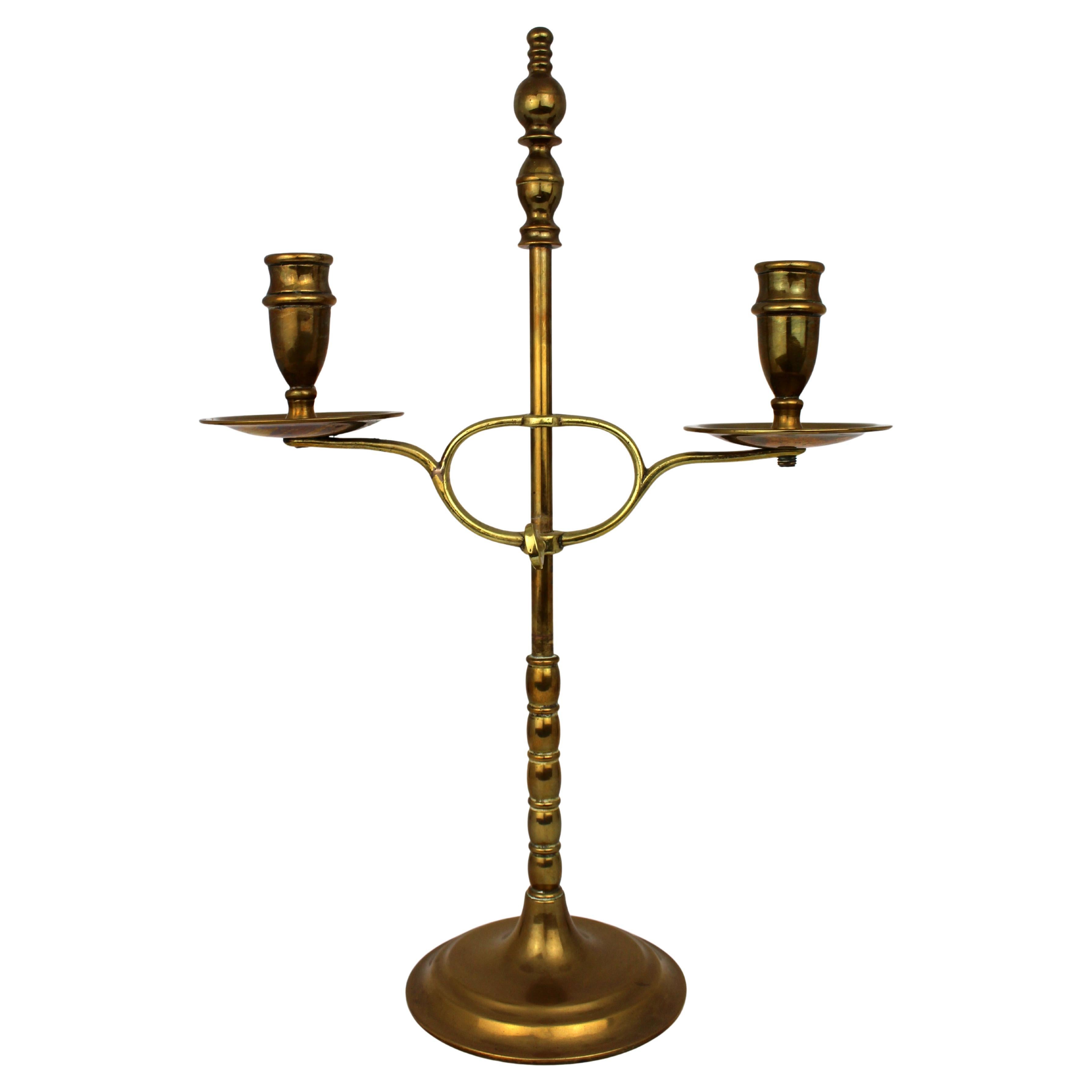 Chandelier vintage réglable en laiton à deux branches, milieu du 20e siècle
