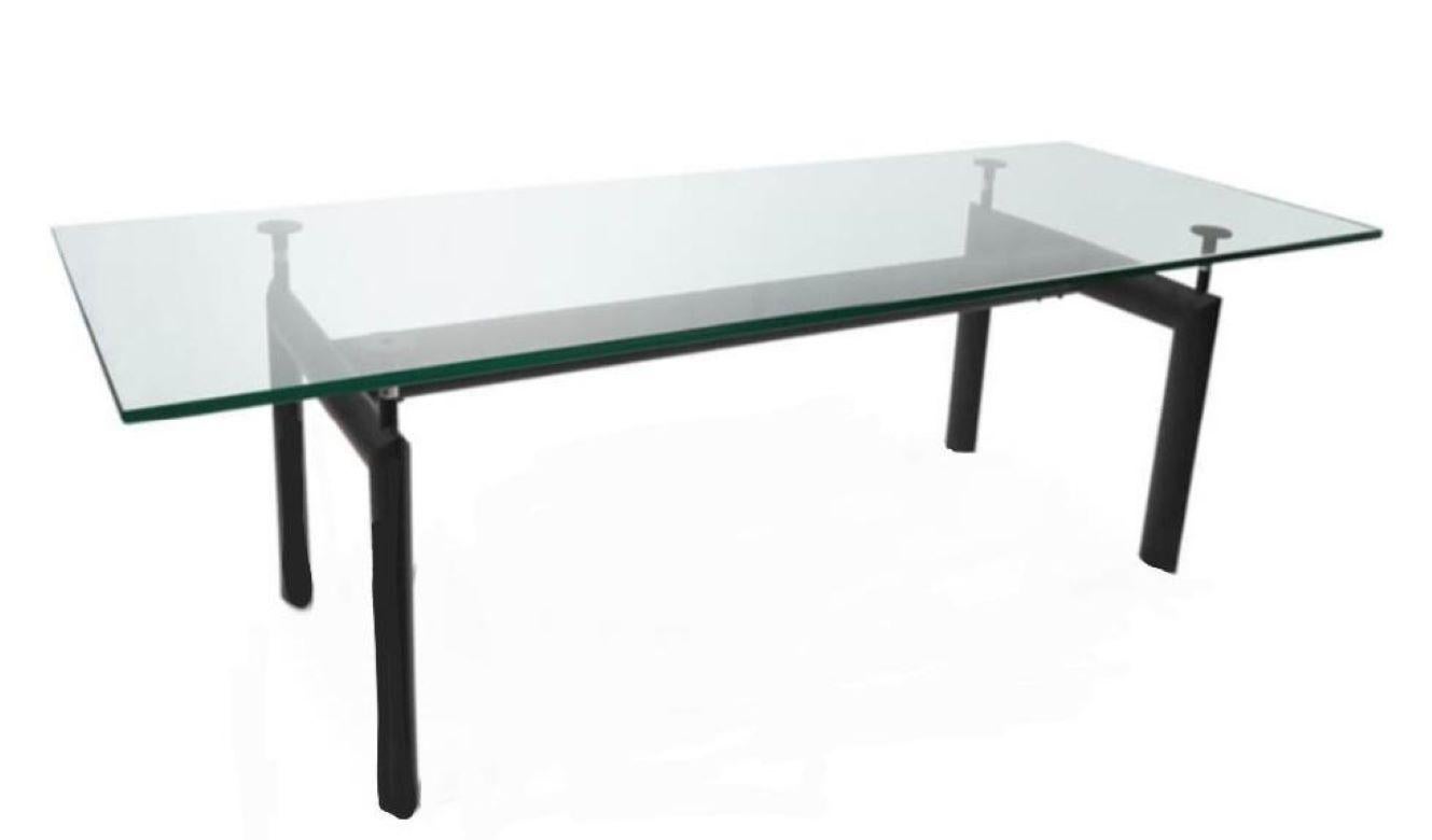 Vintage Verstellbarer Konferenz Esstisch Schwarz LC6 Tisch Mit Original Dickem Glas (Moderne der Mitte des Jahrhunderts) im Angebot