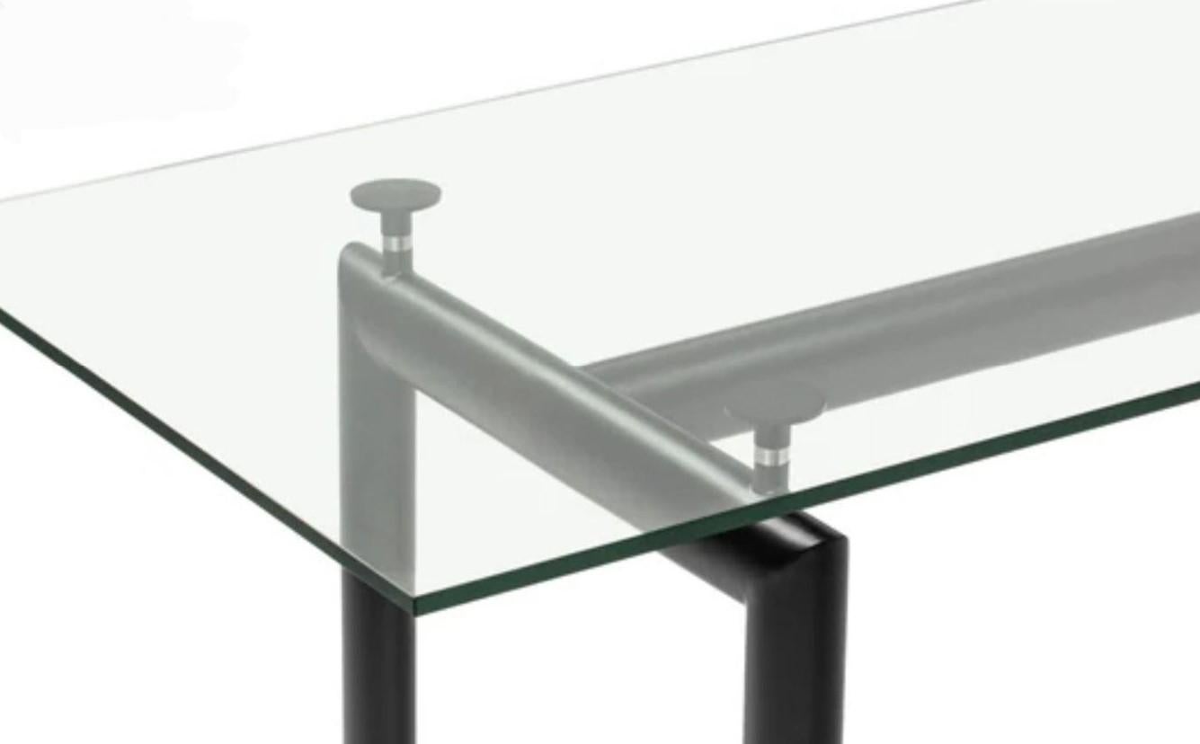 Vintage Verstellbarer Konferenz Esstisch Schwarz LC6 Tisch Mit Original Dickem Glas im Angebot 1
