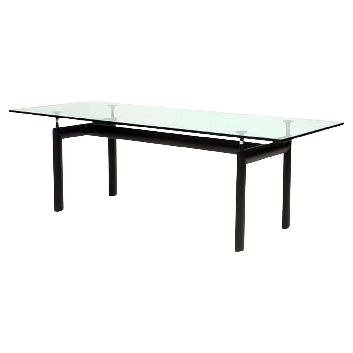 Vintage Verstellbarer Konferenz Esstisch Schwarz LC6 Tisch Mit Original Dickem Glas