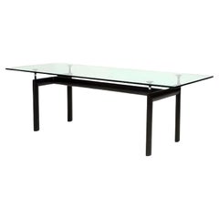Vintage Adjustable Conference Dining Black LC6 Table With Original Thick Glass