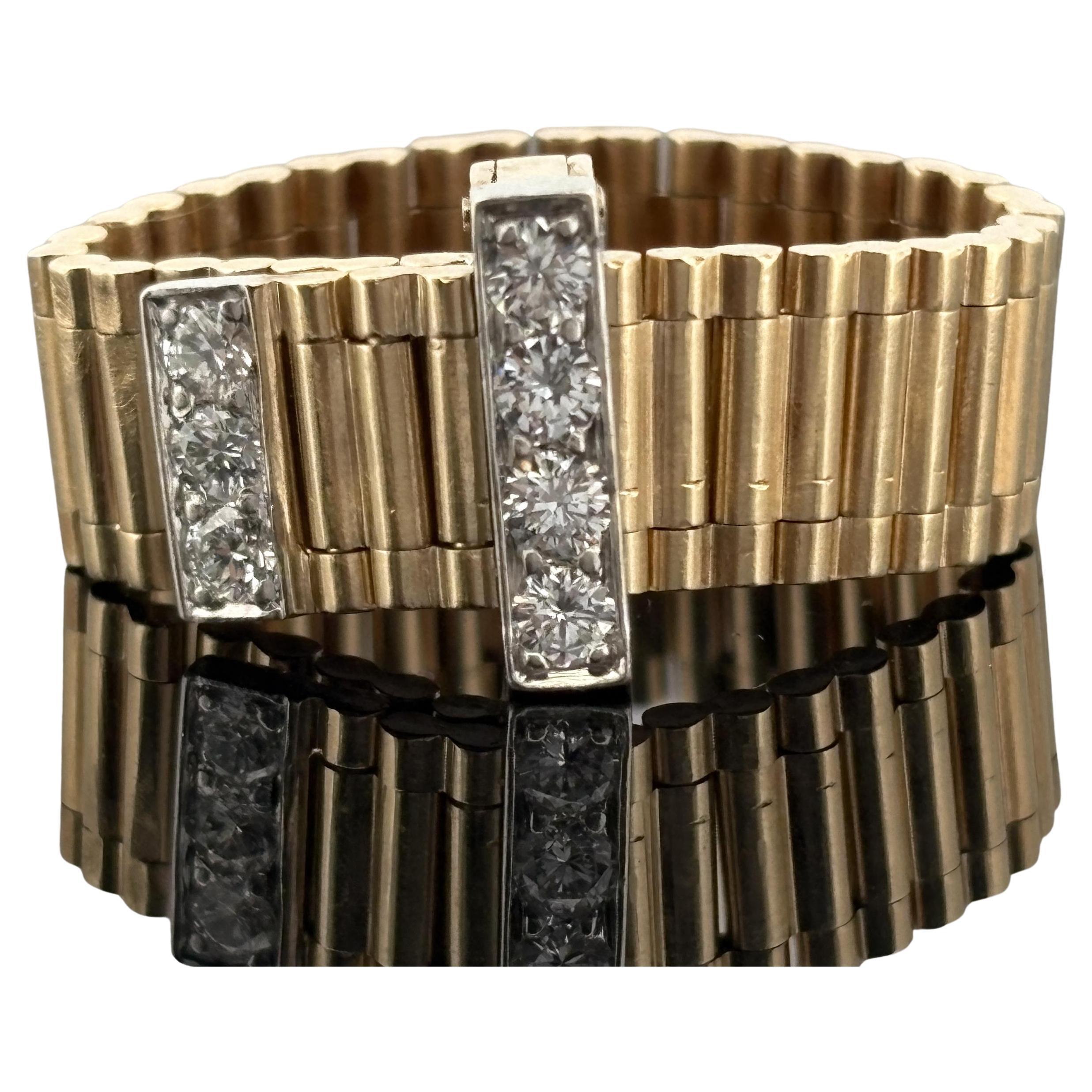 Bague de ceinture ajustable en diamant - 14k - Vintage en vente