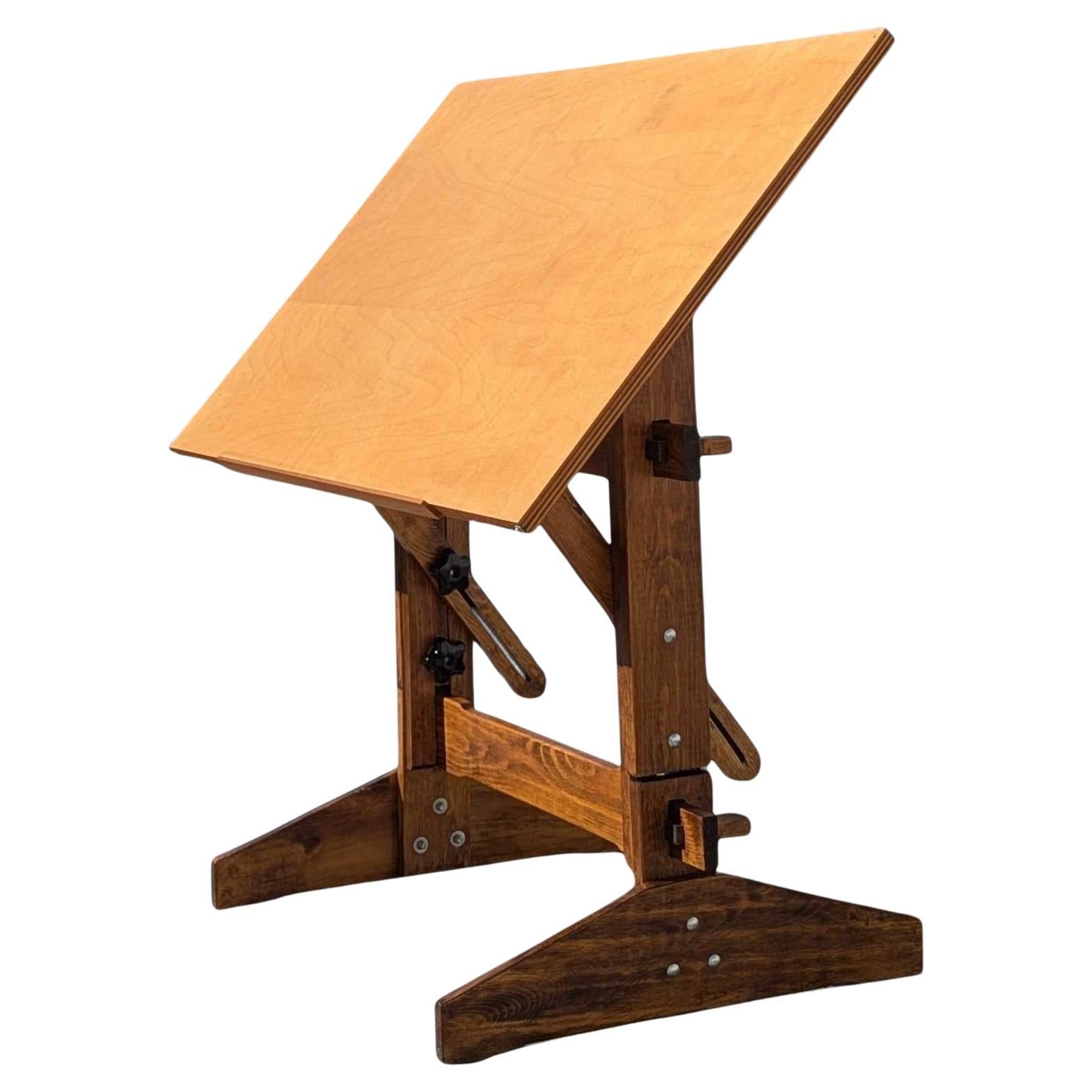Vintage Adjustable Drafting Table by Versa Tables, Solid Wood, Mid-20th Century For Sale