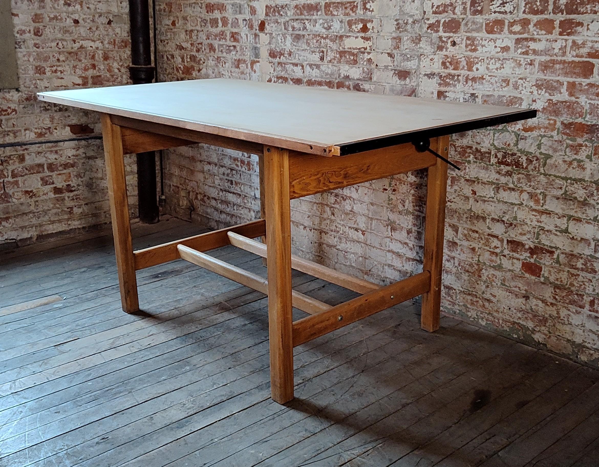 Oak Vintage Adjustable Hamilton Drafting Table / Desk For Sale