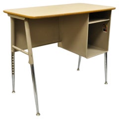 Bureau d'école vintage en métal à hauteur réglable avec plateau en stratifié