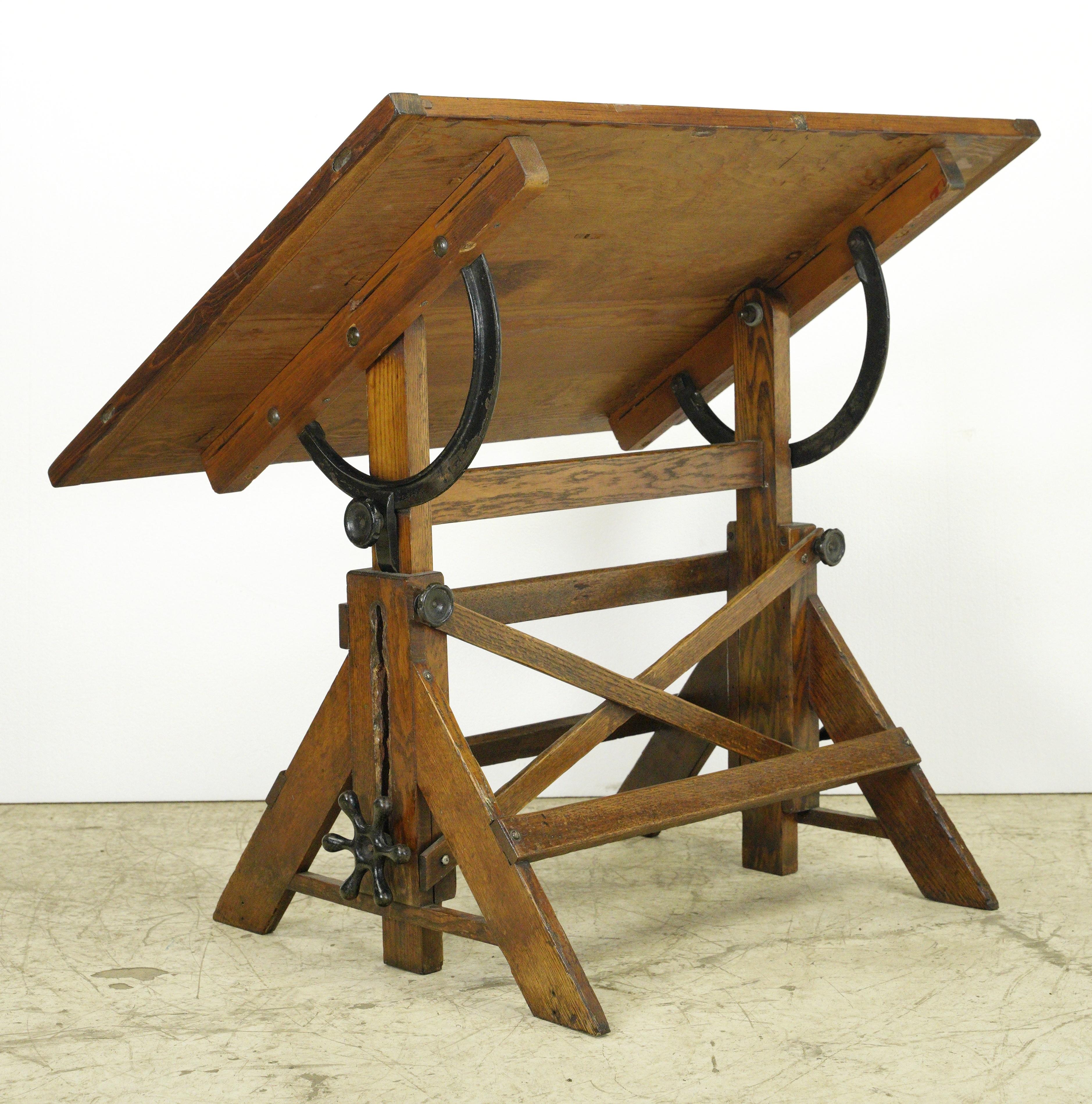 Vintage Adjustable Height Tilting Oak & Pine Drafting Table 2