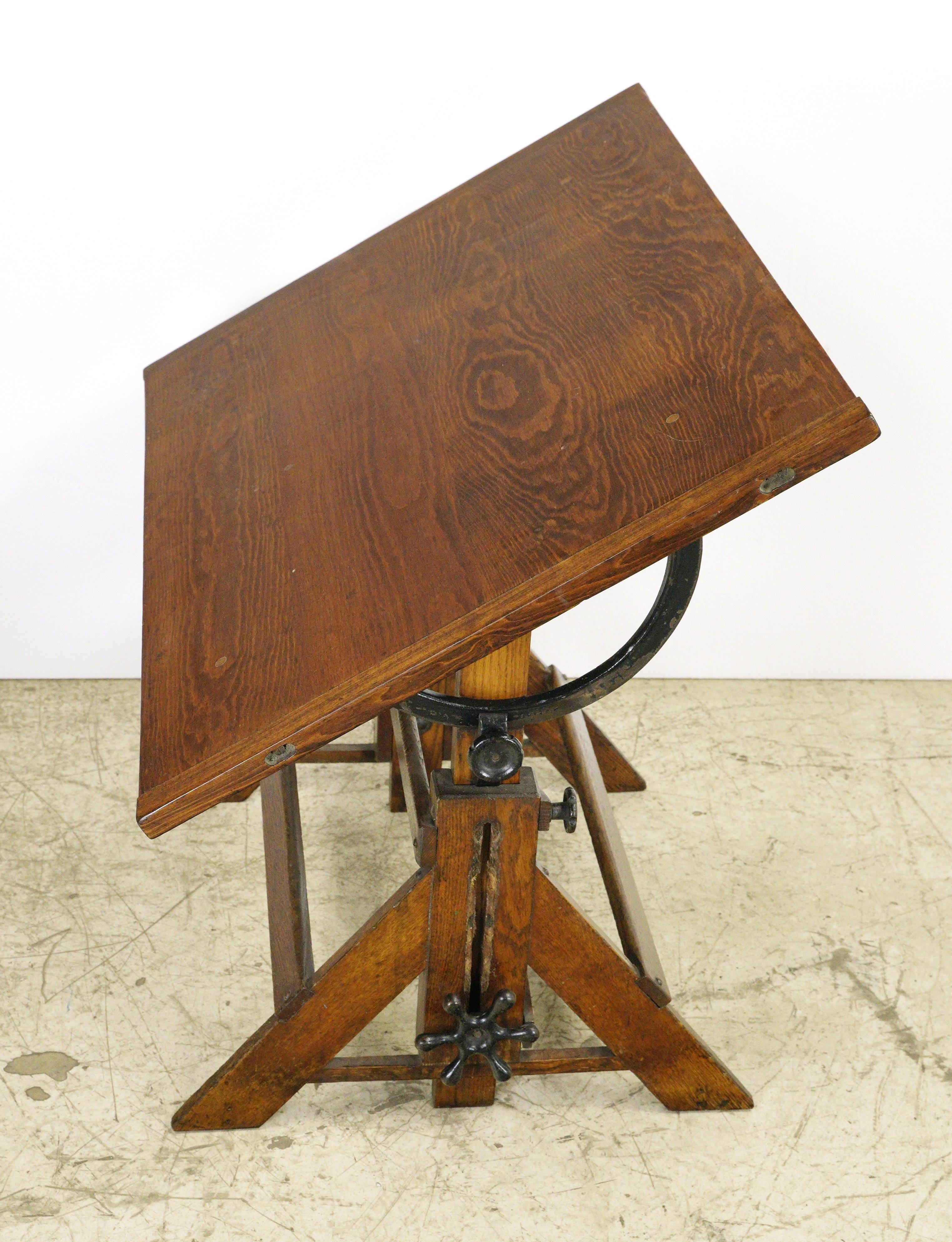 Vintage Adjustable Height Tilting Oak & Pine Drafting Table 4
