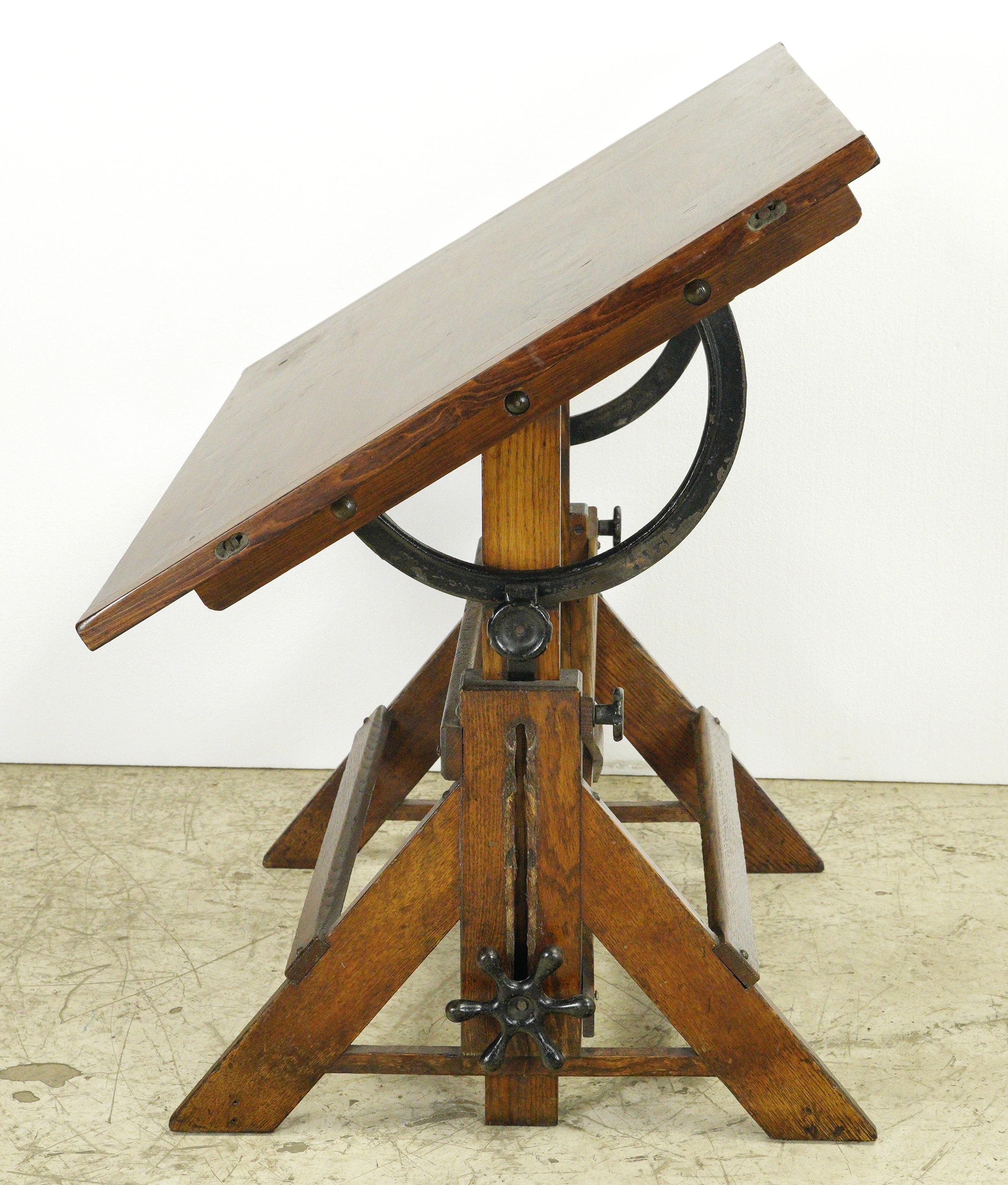 Vintage Adjustable Height Tilting Oak & Pine Drafting Table 5