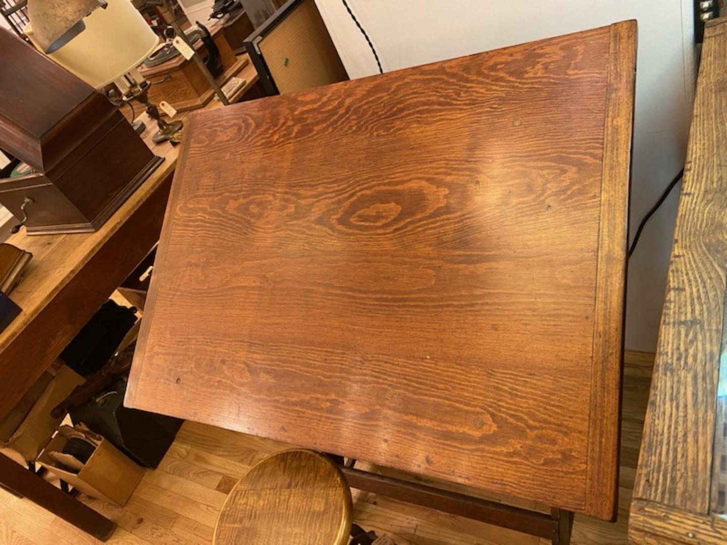 Vintage Adjustable Height Tilting Oak & Pine Drafting Table 8