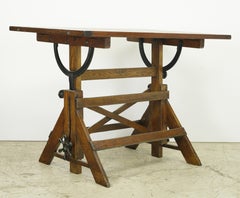 Vintage Adjustable Height Tilting Oak & Pine Drafting Table