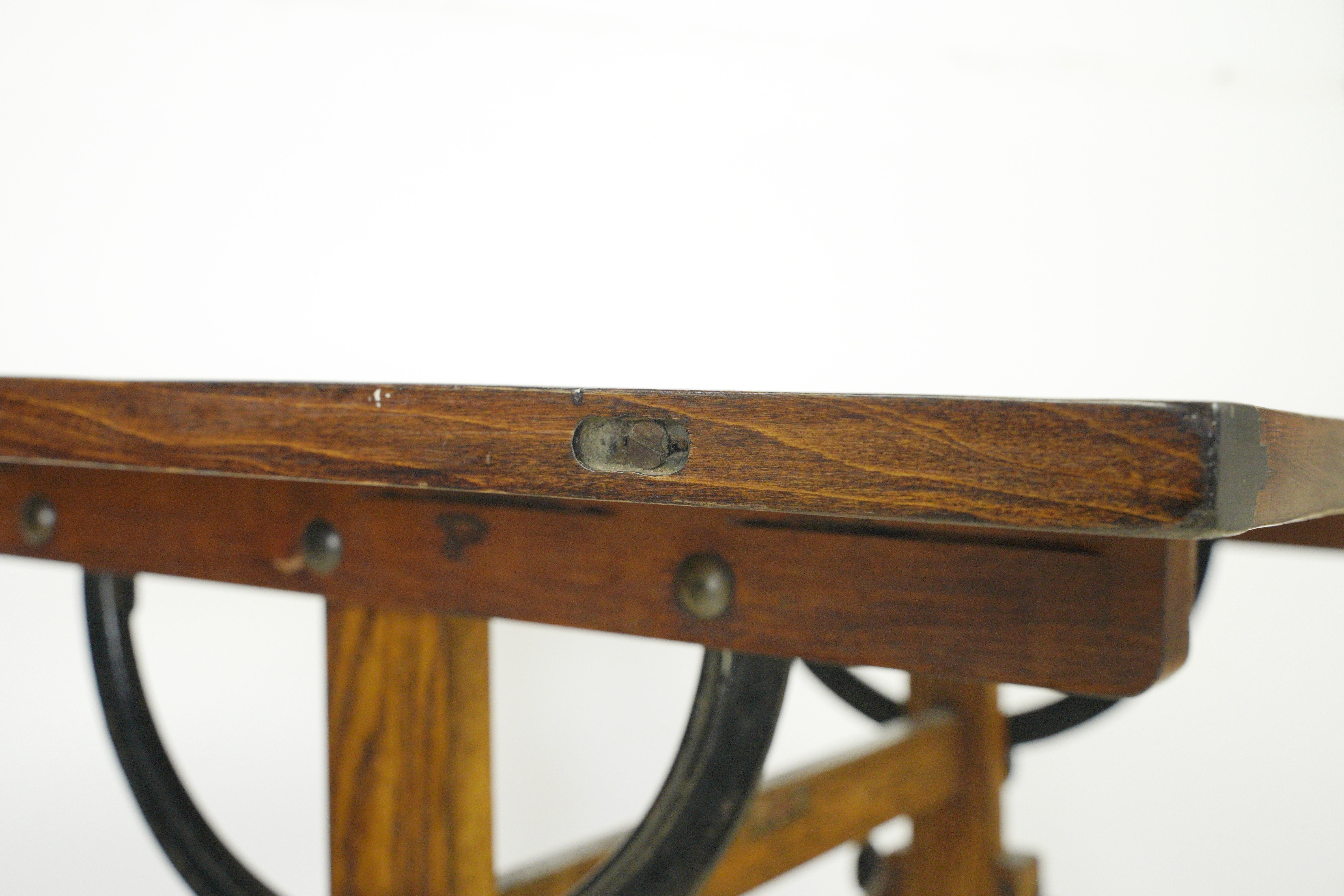 Cast Vintage Adjustable Height Tilting Oak & Pine Drafting Table