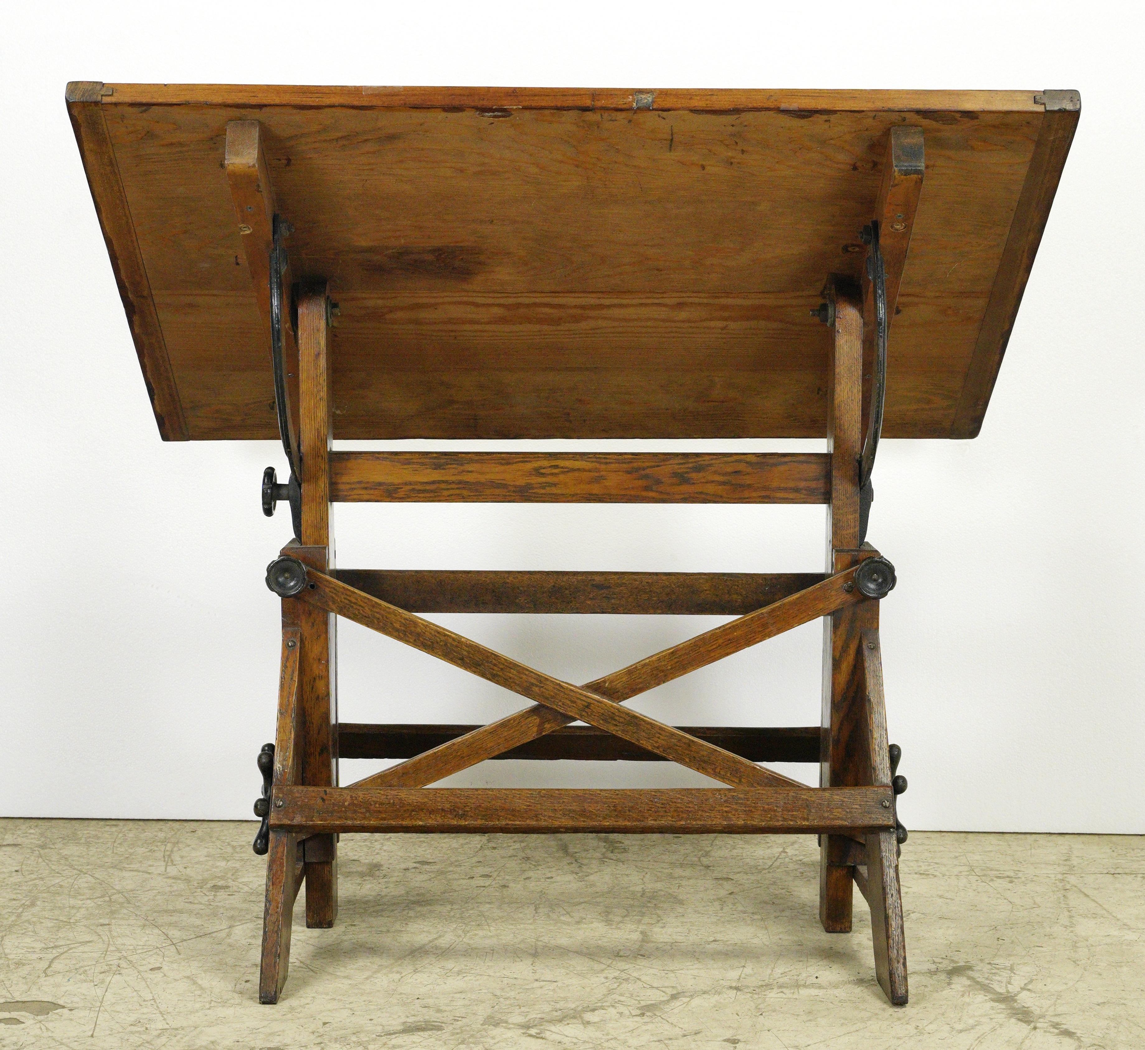 Vintage Adjustable Height Tilting Oak & Pine Drafting Table 1