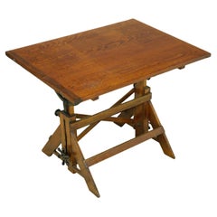 Antique Adjustable Height Tilting Oak & Pine Drafting Table