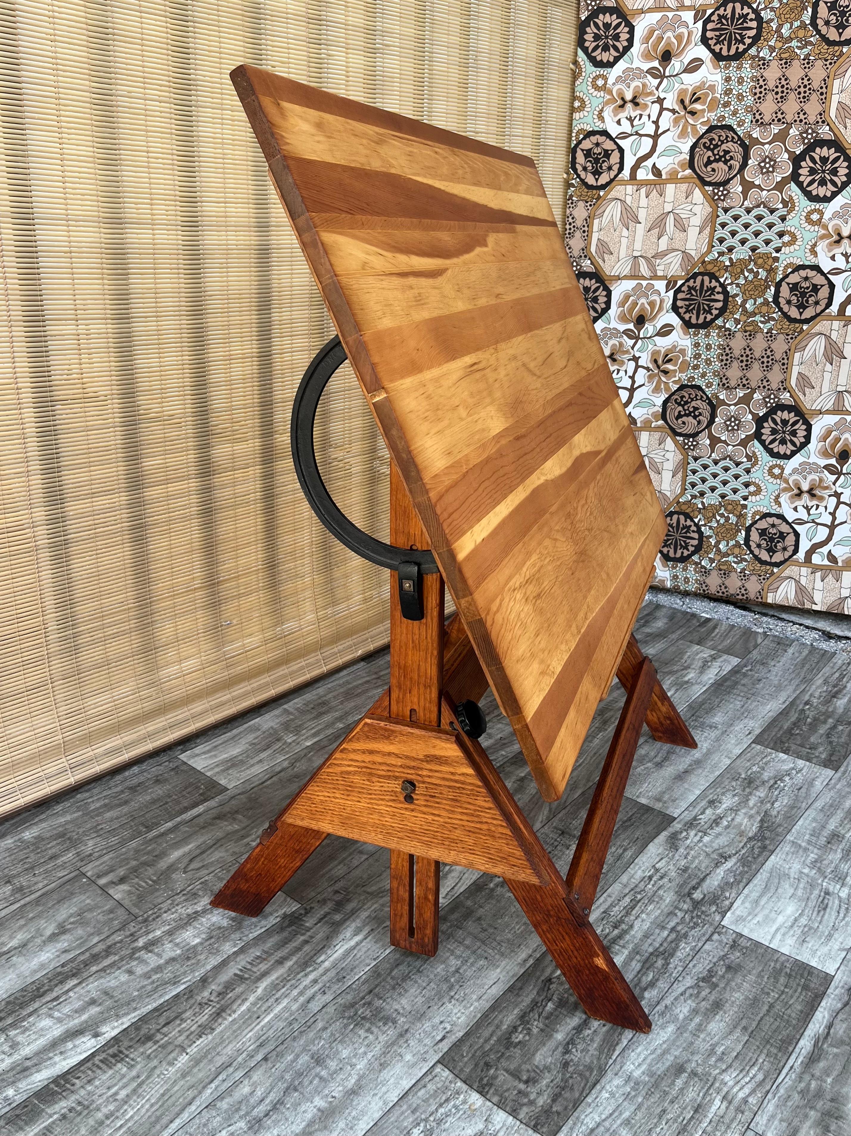 Vintage Adjustable Industrial Drafting Table, circa 1950s For Sale at