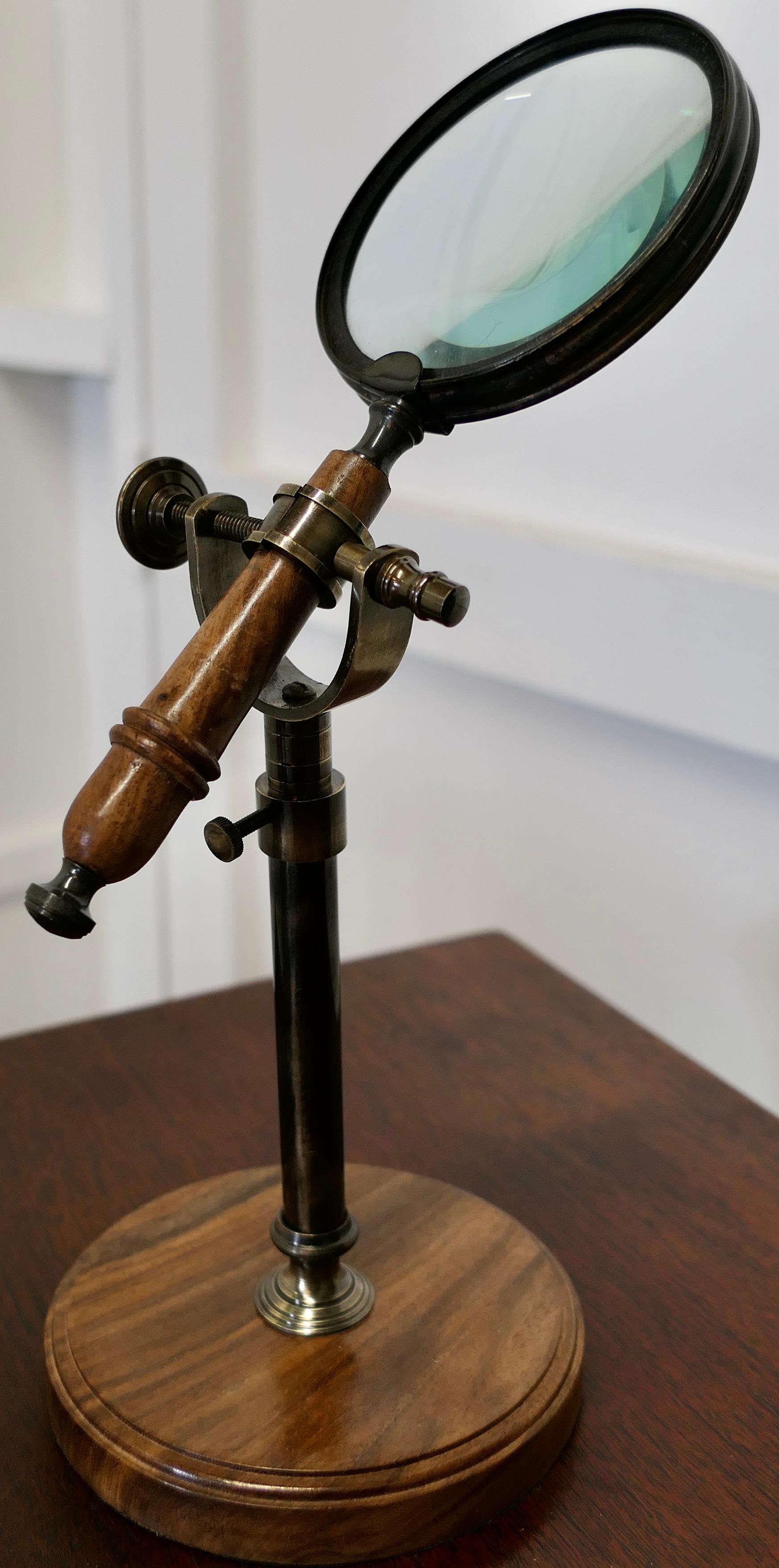 Walnut Vintage Adjustable Magnifying Glass on Stand