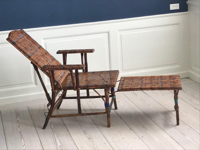 Vintage Adjustable Rattan Armchair with Footrest and Woven Details, France 1930s In Good Condition For Sale In Copenhagen K, DK