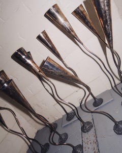 Vintage Adjustable Sculptural Metal Candlesticks, Satz von zwölf