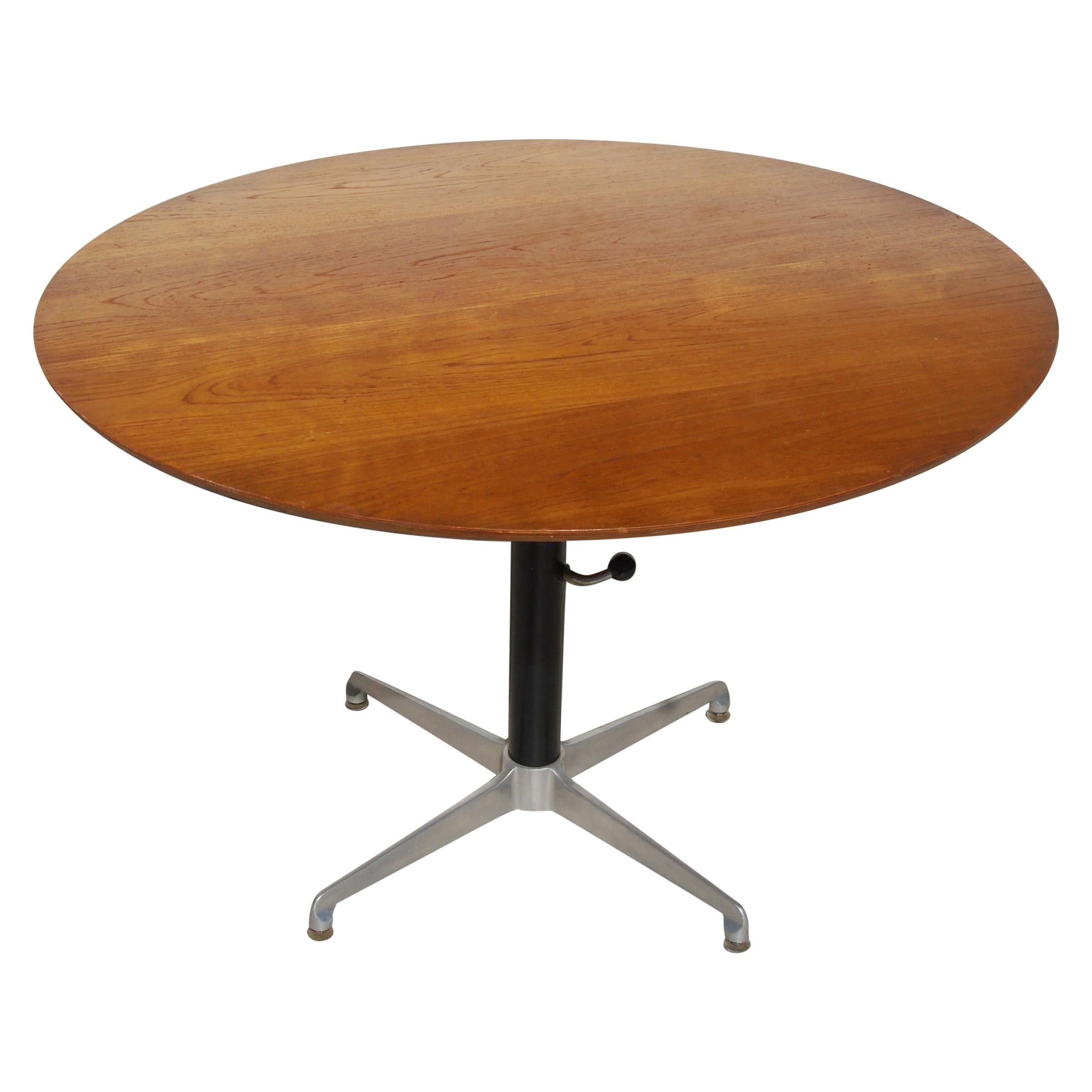 41.25" Vintage Danish Adjustable Teak Table on Pedestal Base 