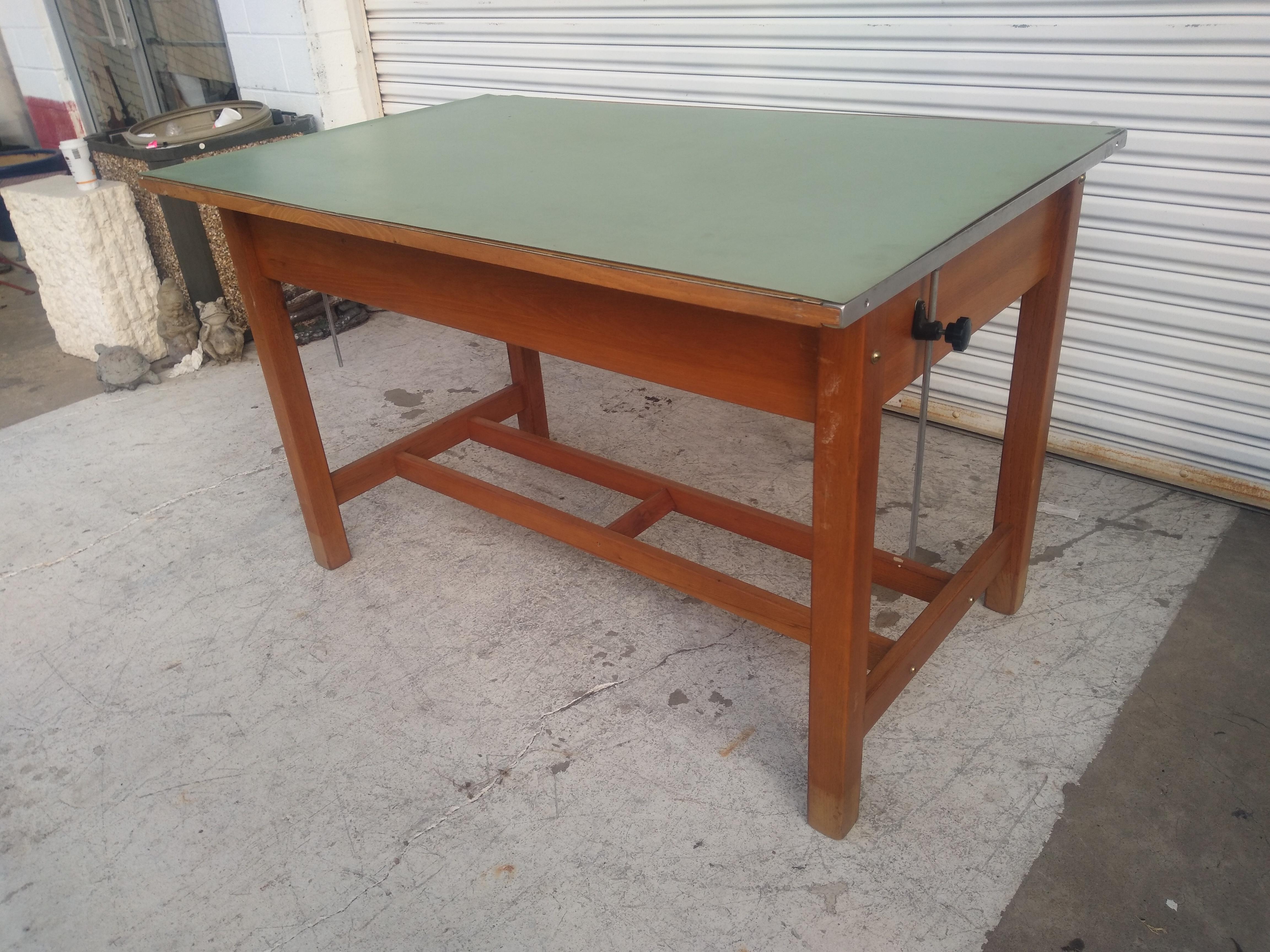 Vintage Adjustable Top Oak Drafting Table For Sale 3