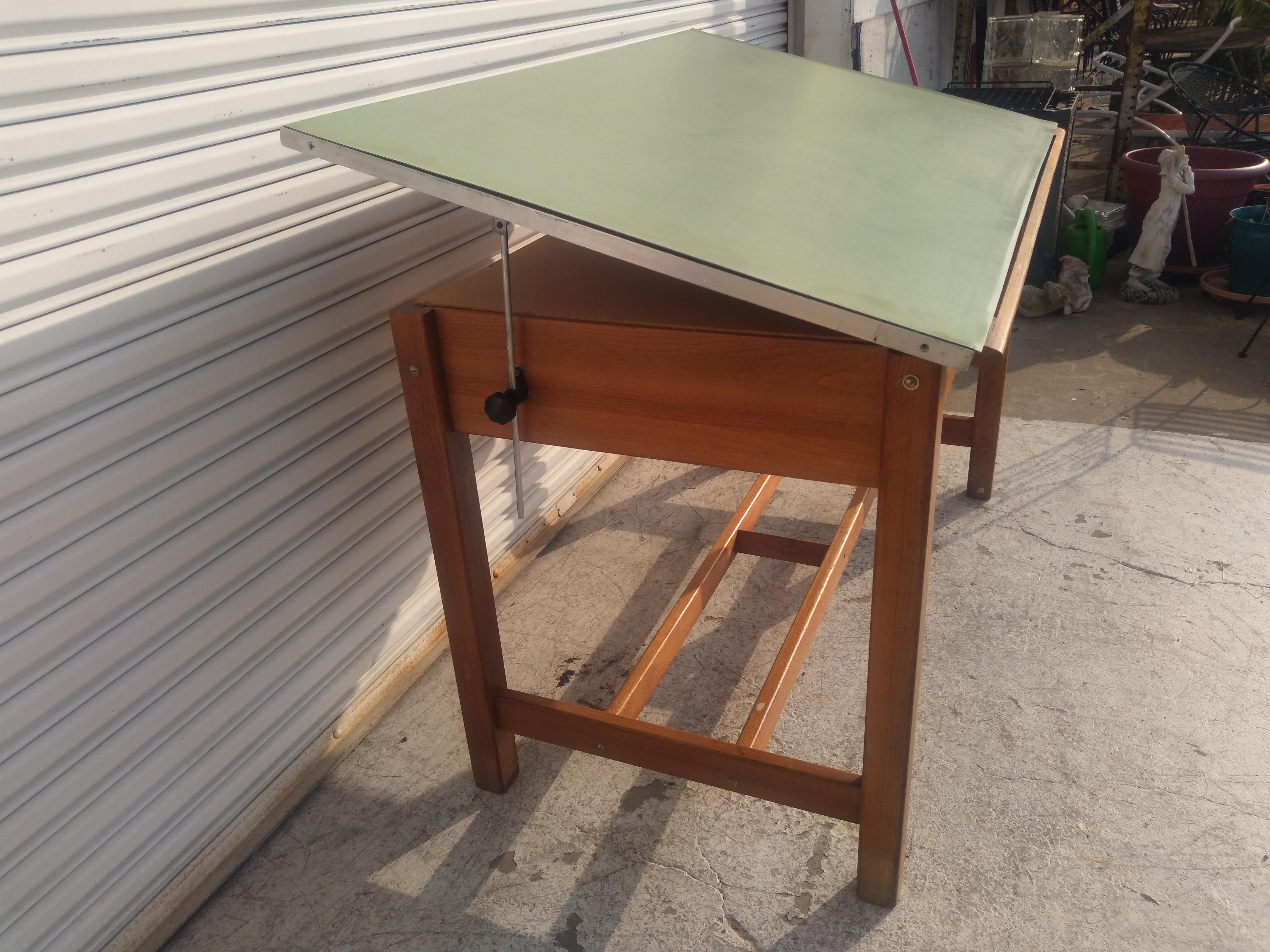 Arts and Crafts Vintage Adjustable Top Oak Drafting Table For Sale