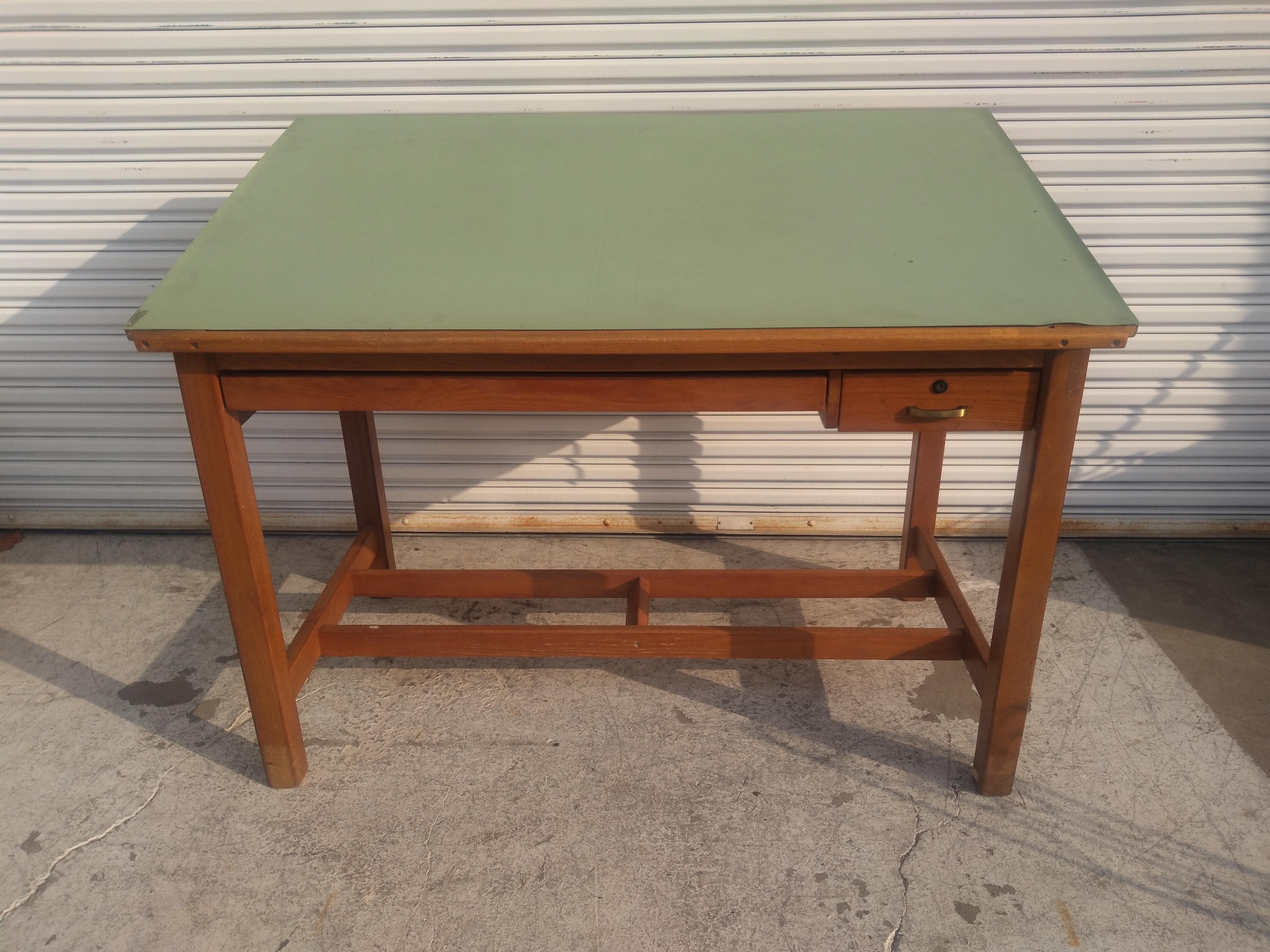 American Vintage Adjustable Top Oak Drafting Table For Sale