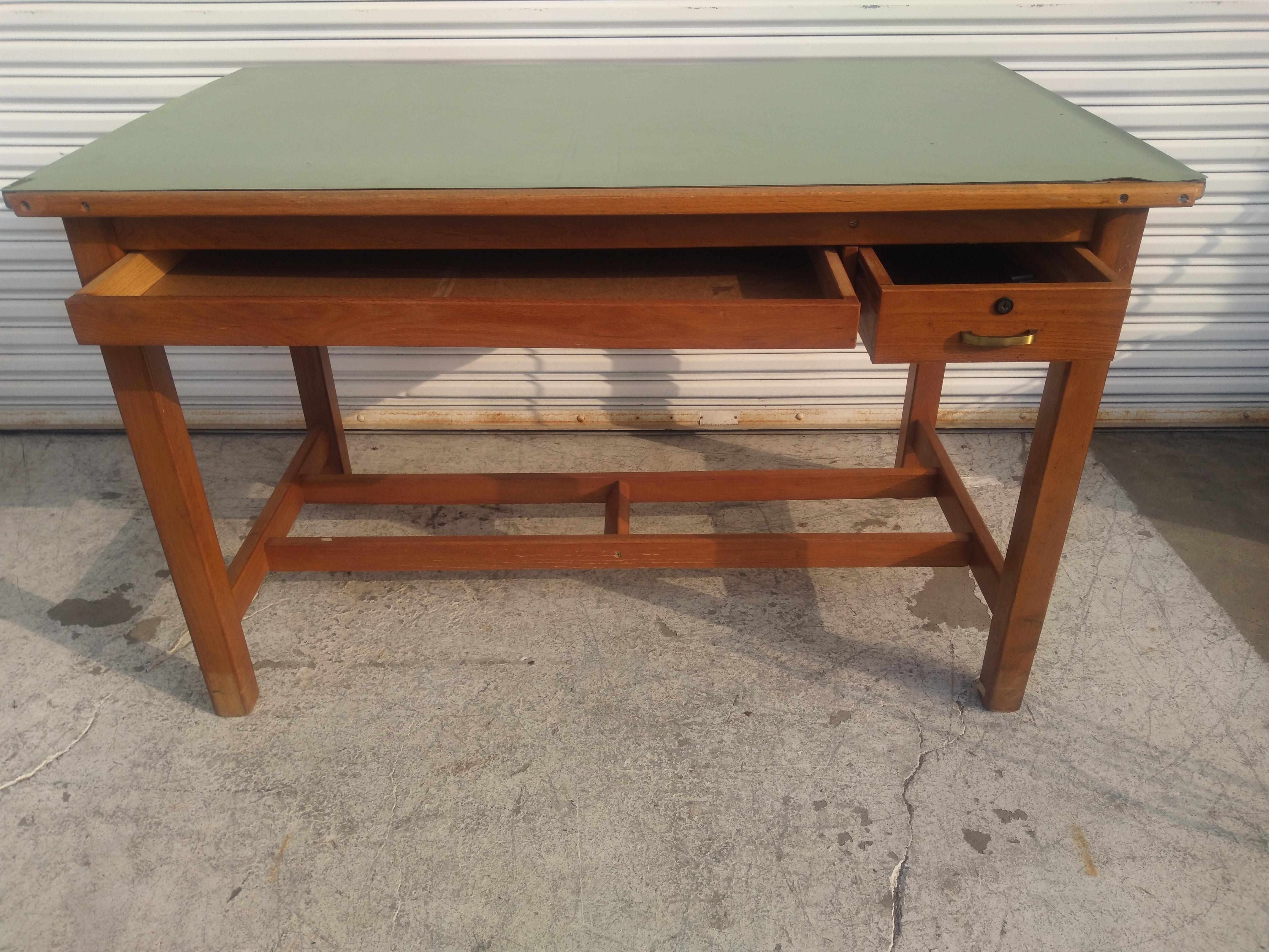 Felt Vintage Adjustable Top Oak Drafting Table For Sale