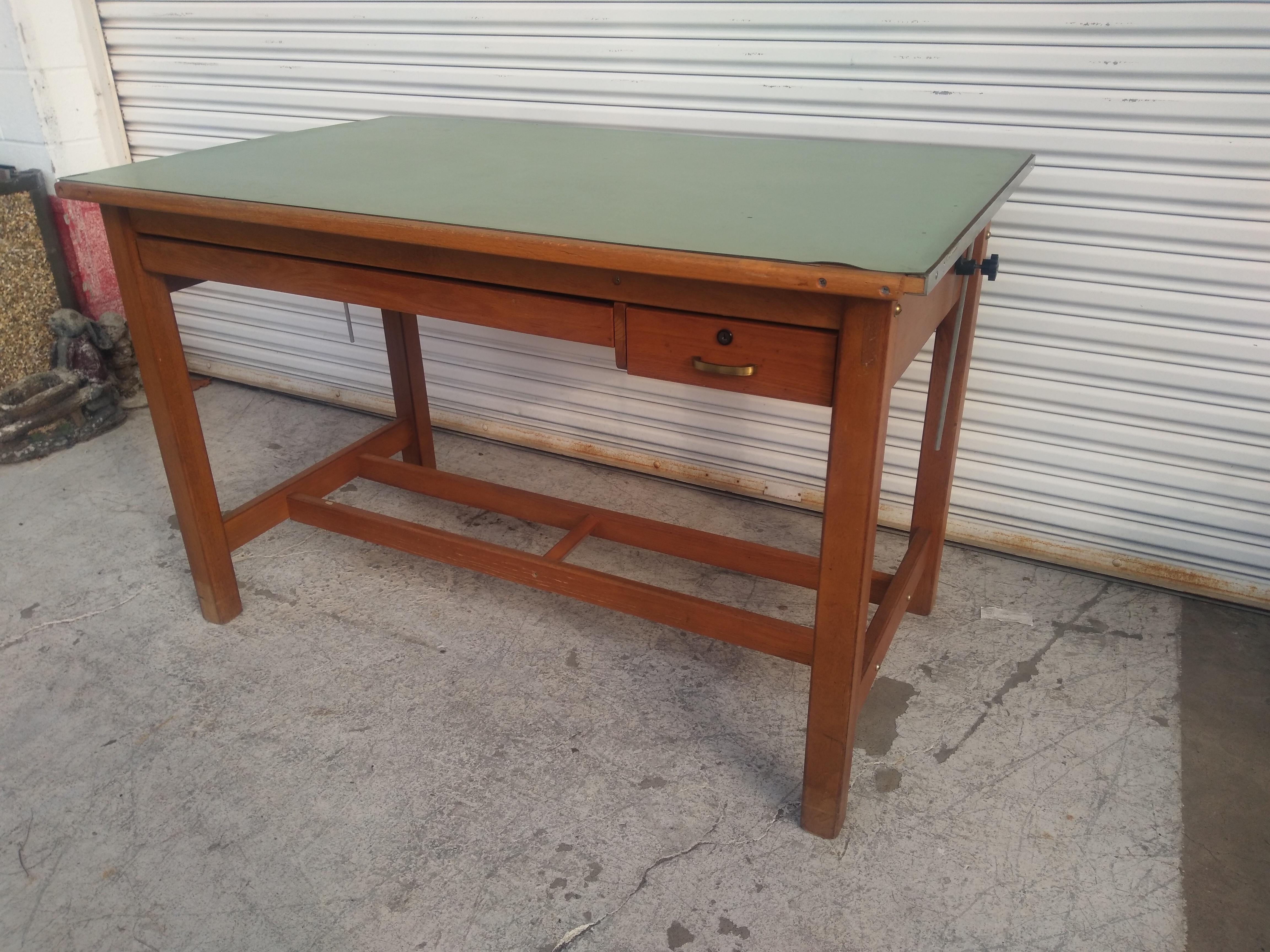 Vintage Adjustable Top Oak Drafting Table For Sale 1