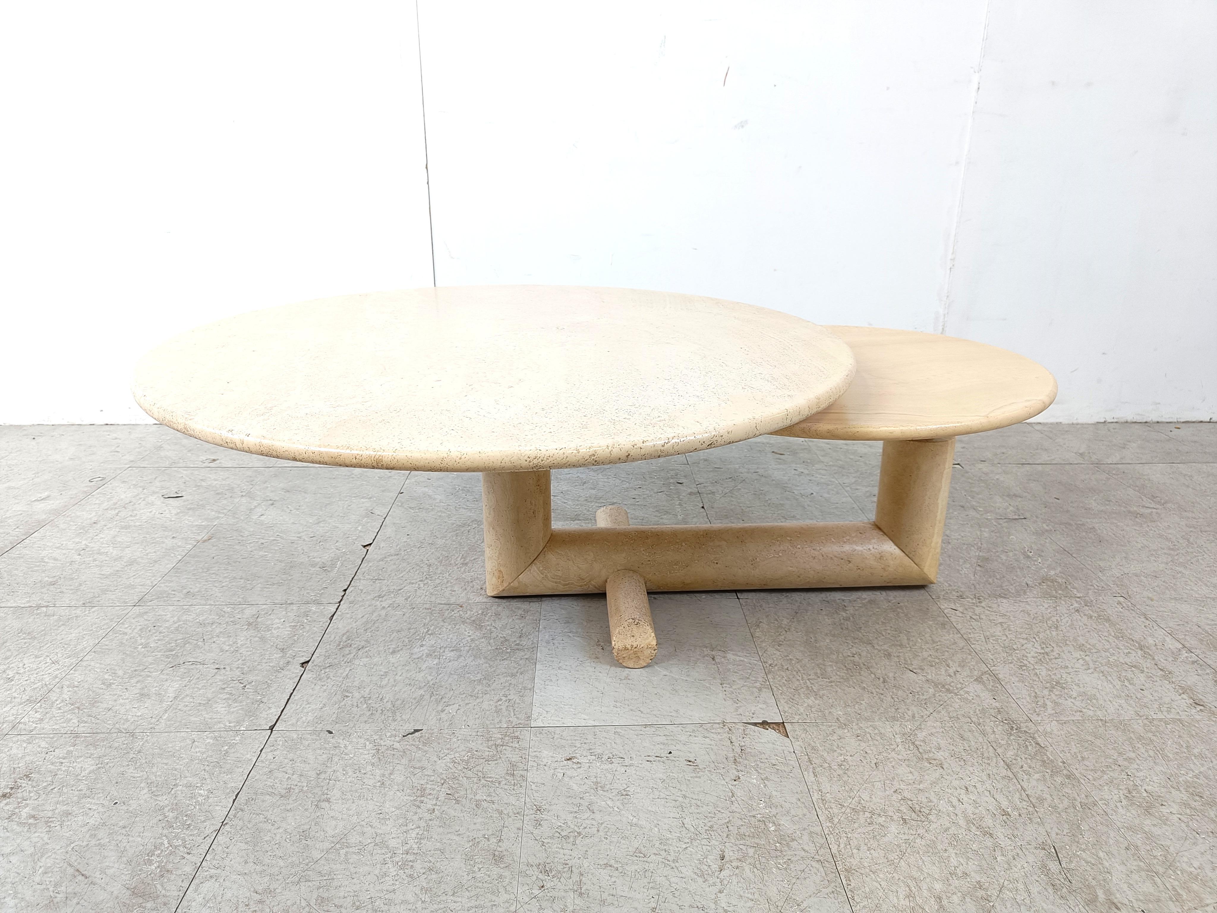 Post-Modern Vintage adjustable travertine coffee table for Roche Bobois, 1970s  For Sale