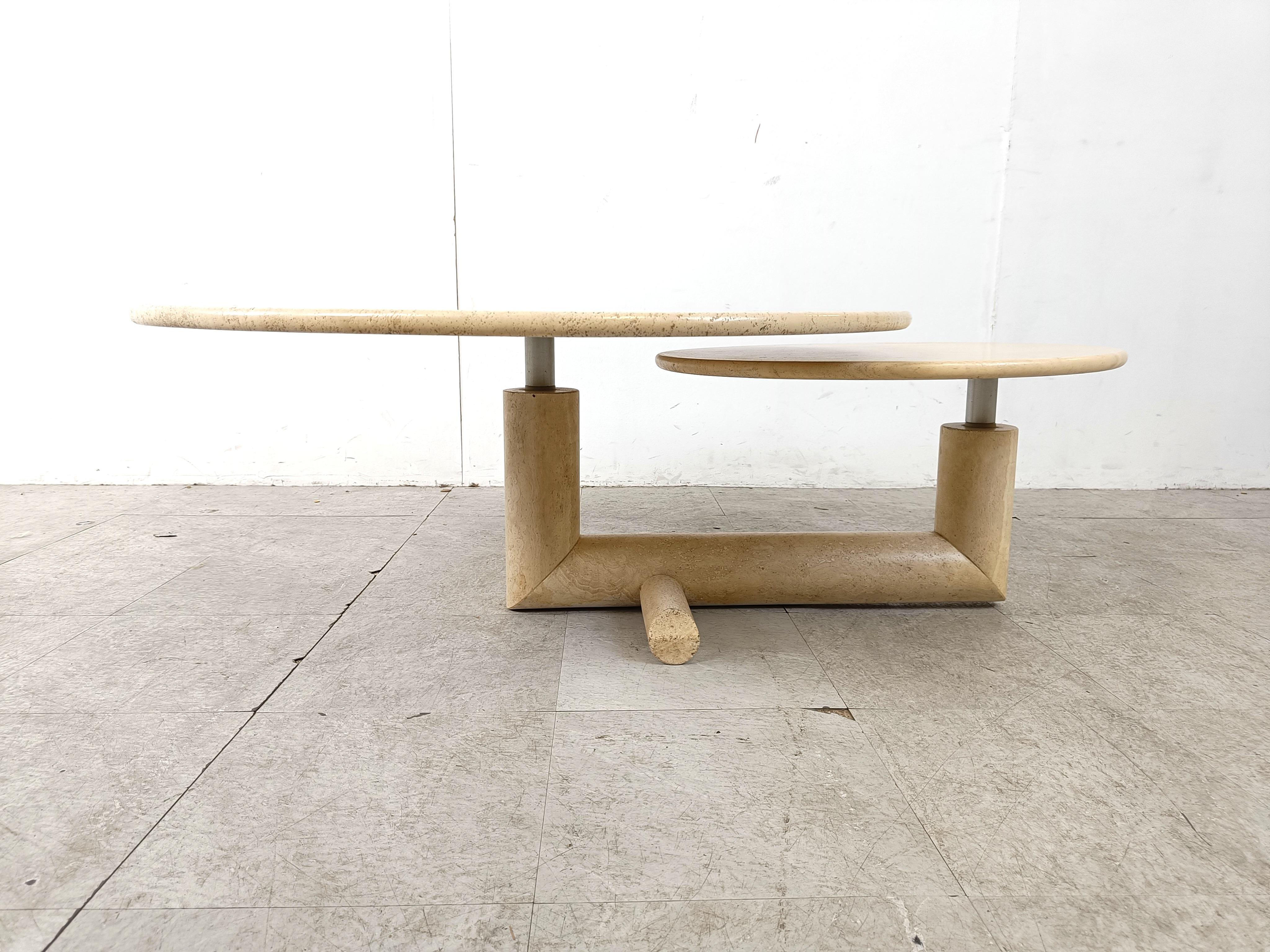 French Vintage adjustable travertine coffee table for Roche Bobois, 1970s  For Sale