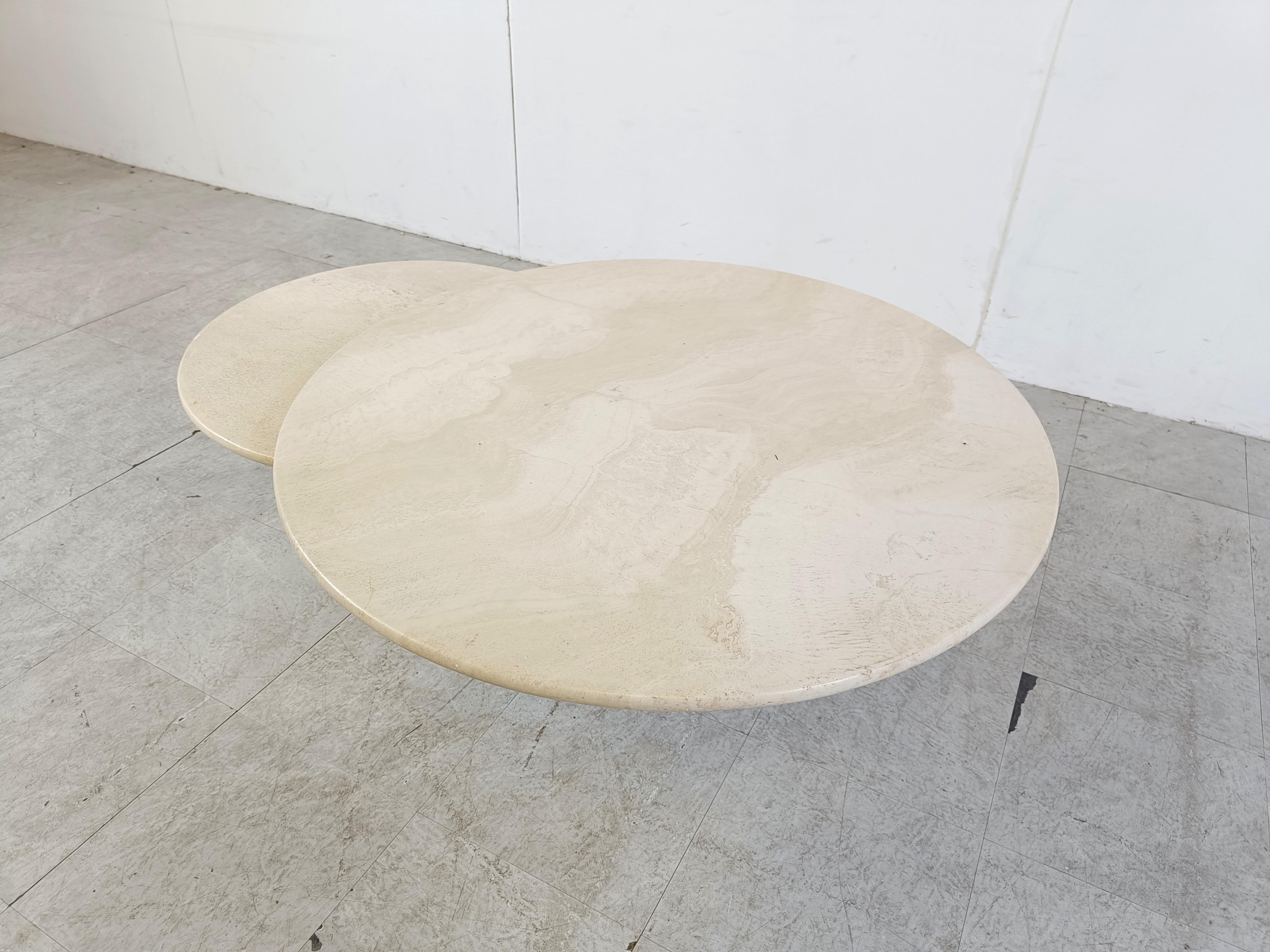 Vintage adjustable travertine coffee table for Roche Bobois, 1970s In Good Condition For Sale In HEVERLEE, BE