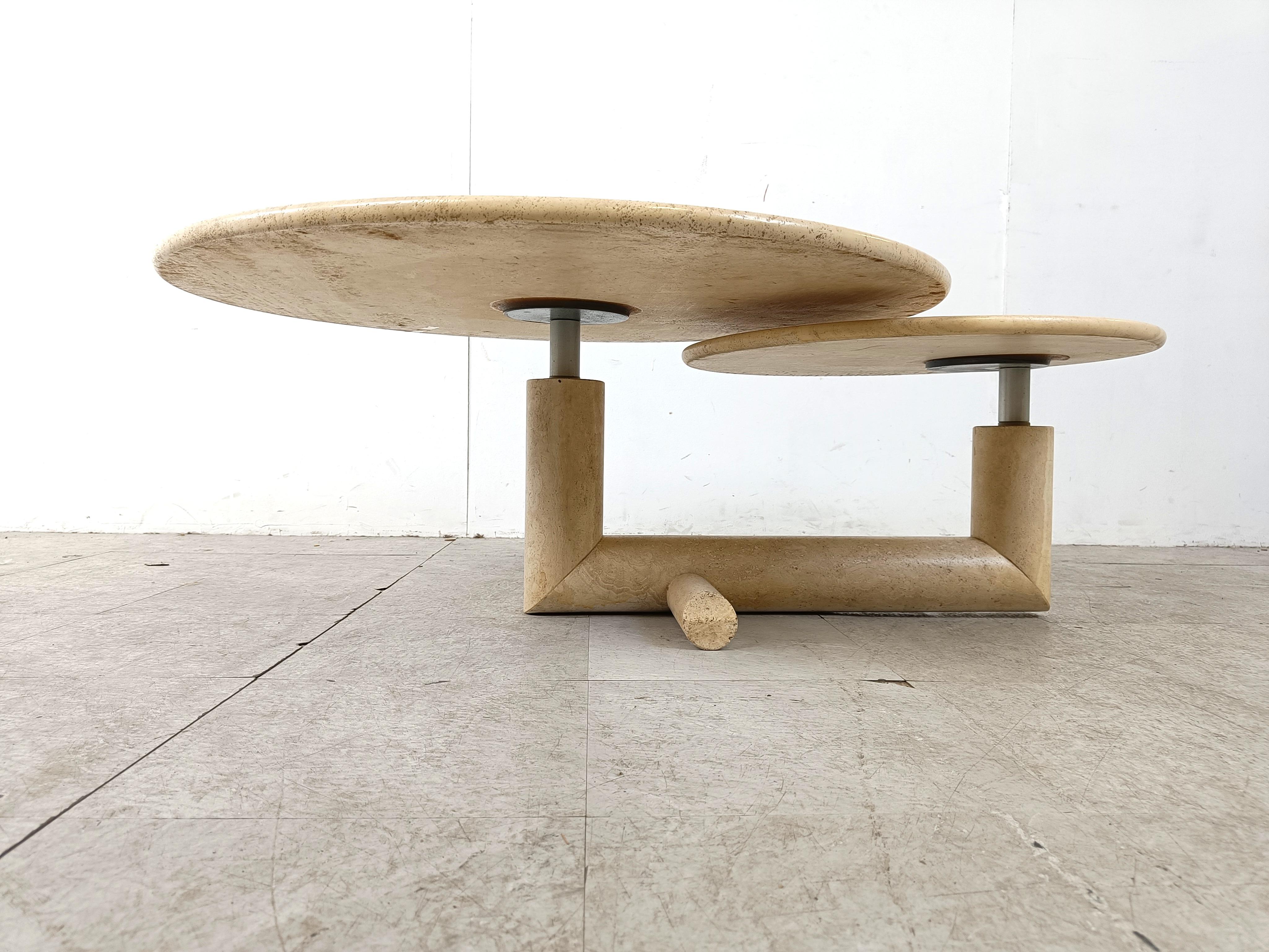 Vintage adjustable travertine coffee table for Roche Bobois, 1970s  In Excellent Condition For Sale In HEVERLEE, BE